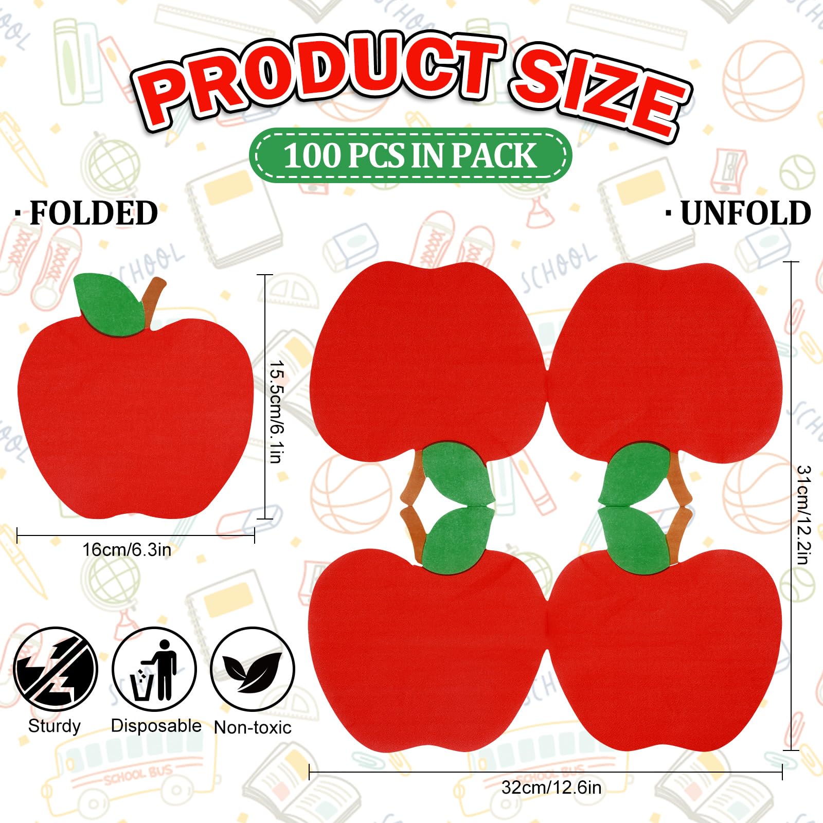 Whaline 100 Pack Back To School Napkins Red Apple Disposable Paper Napkins School Season Apple Dinner Napkins For First Day Of S