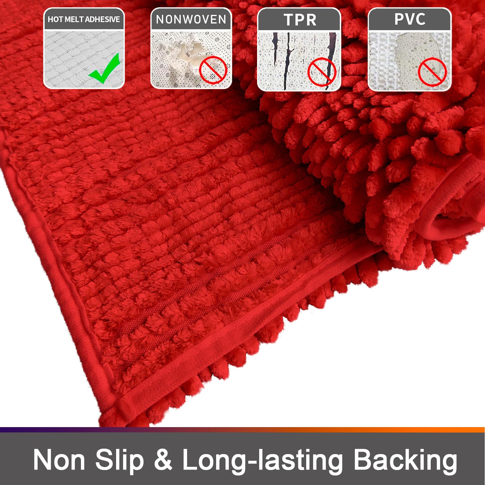 Civkor Red Bathroom Rugs Bath Mat Rug Set 2 Piece Butter Chenille  Shiny Noodle Bathroom Mats 31x20 and 24x16 Inch with Non Slip Backing  Super Water Absorbent  Machine Washable