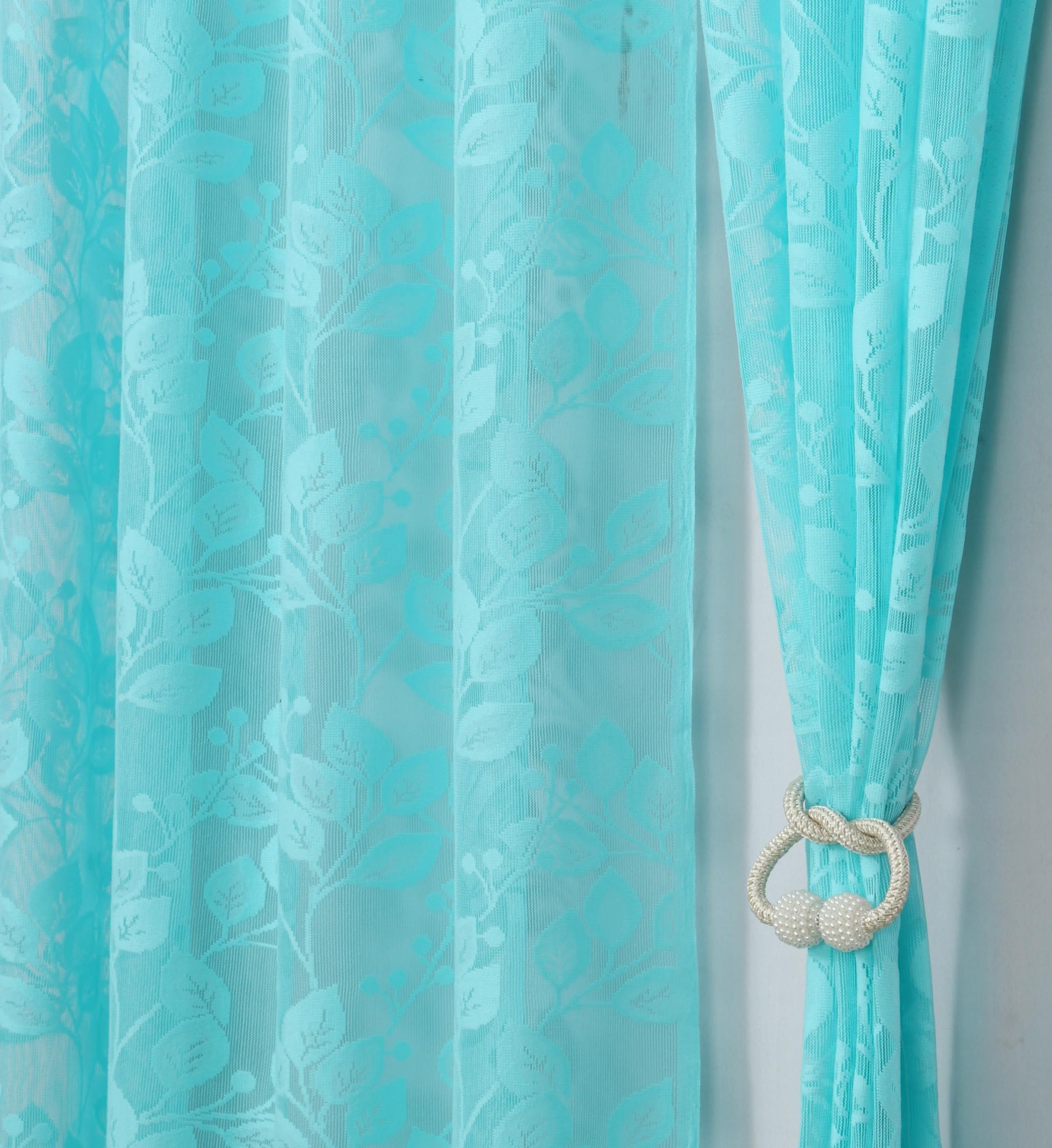 Homefab India Floral Transparent Sheer Curtain - 7 X 4 Feet, Door Curtains, Aqua Blue, Pack Of 1 Piece