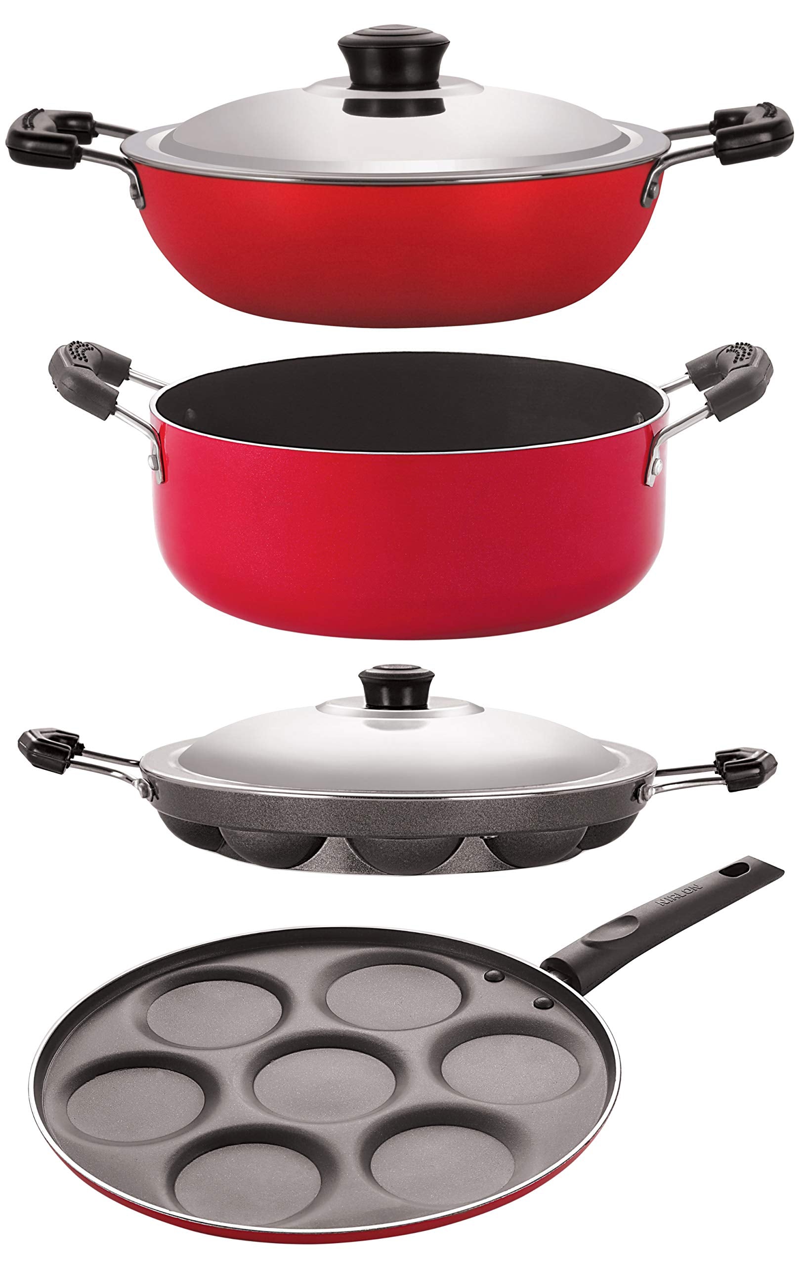 Nirlon Aluminium Non Stick Cooking Pots & Pans Set Of 4Pices (Dkd(B)_Up7_Ap12_Cs24)