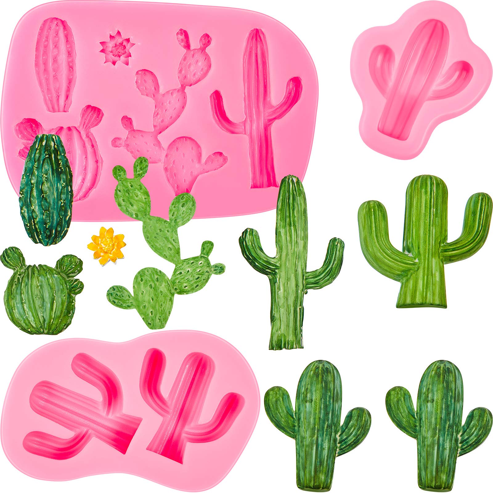 3 Pieces Cactus Silicone Fondant Moulds Cacti Hawaiian Cake Moulds Set For Making Sugar Chocolate Candy Gum Paste Cupcake Cake D