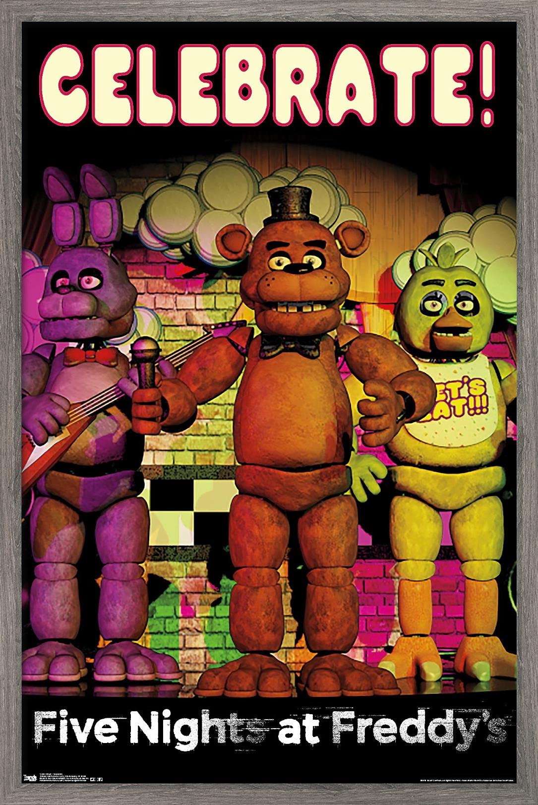 Trends International Five Nights At Freddy'S - Celebrate Wall Poster, 22.375'' X 34'', Barnwood Framed Version