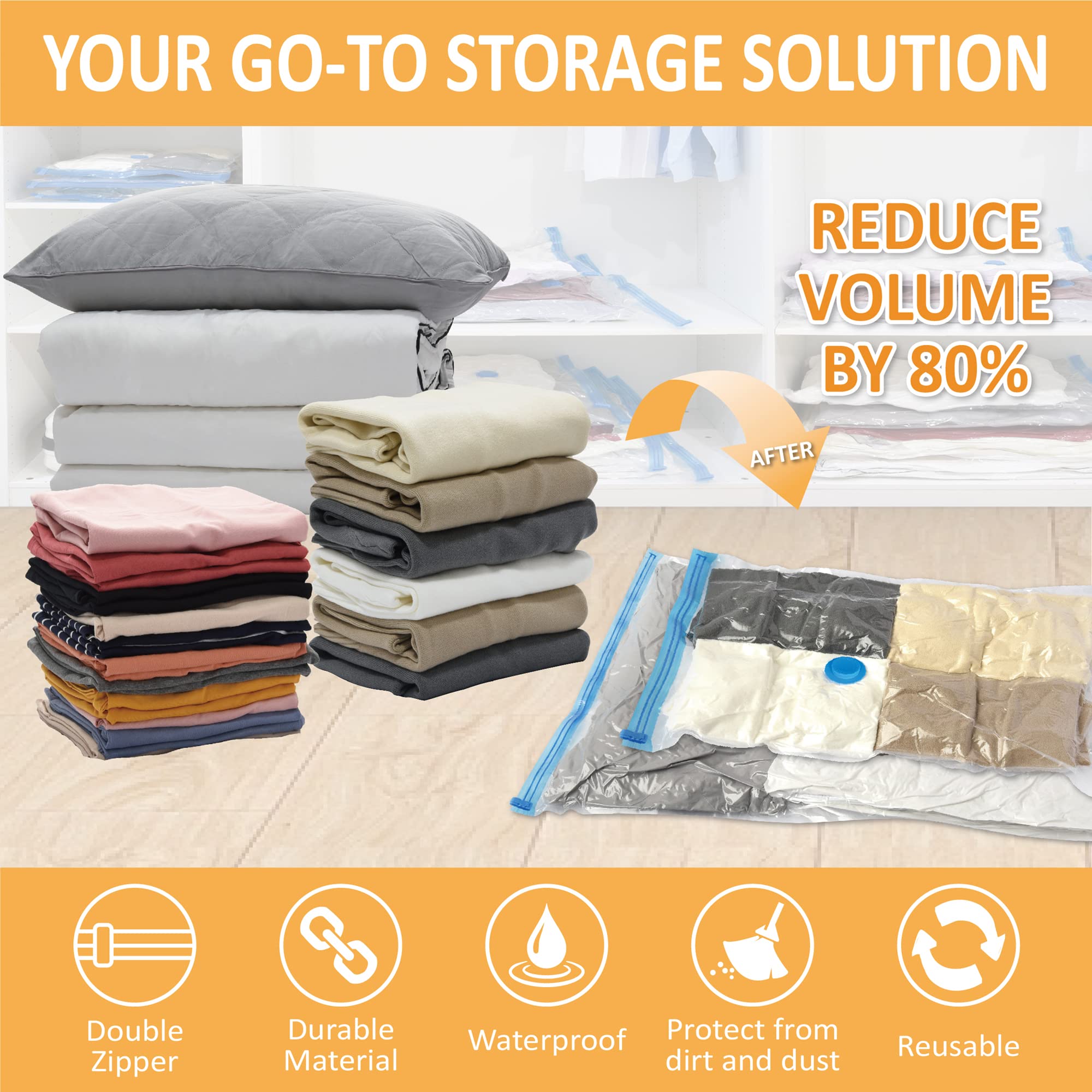 10 Jumbo Vacuum Storage Bags  Space Saver Bags Compression Storage Bags for Comforters and Blankets  Vacuum Sealer Bags for Clothes Storage  Hand Pump Included