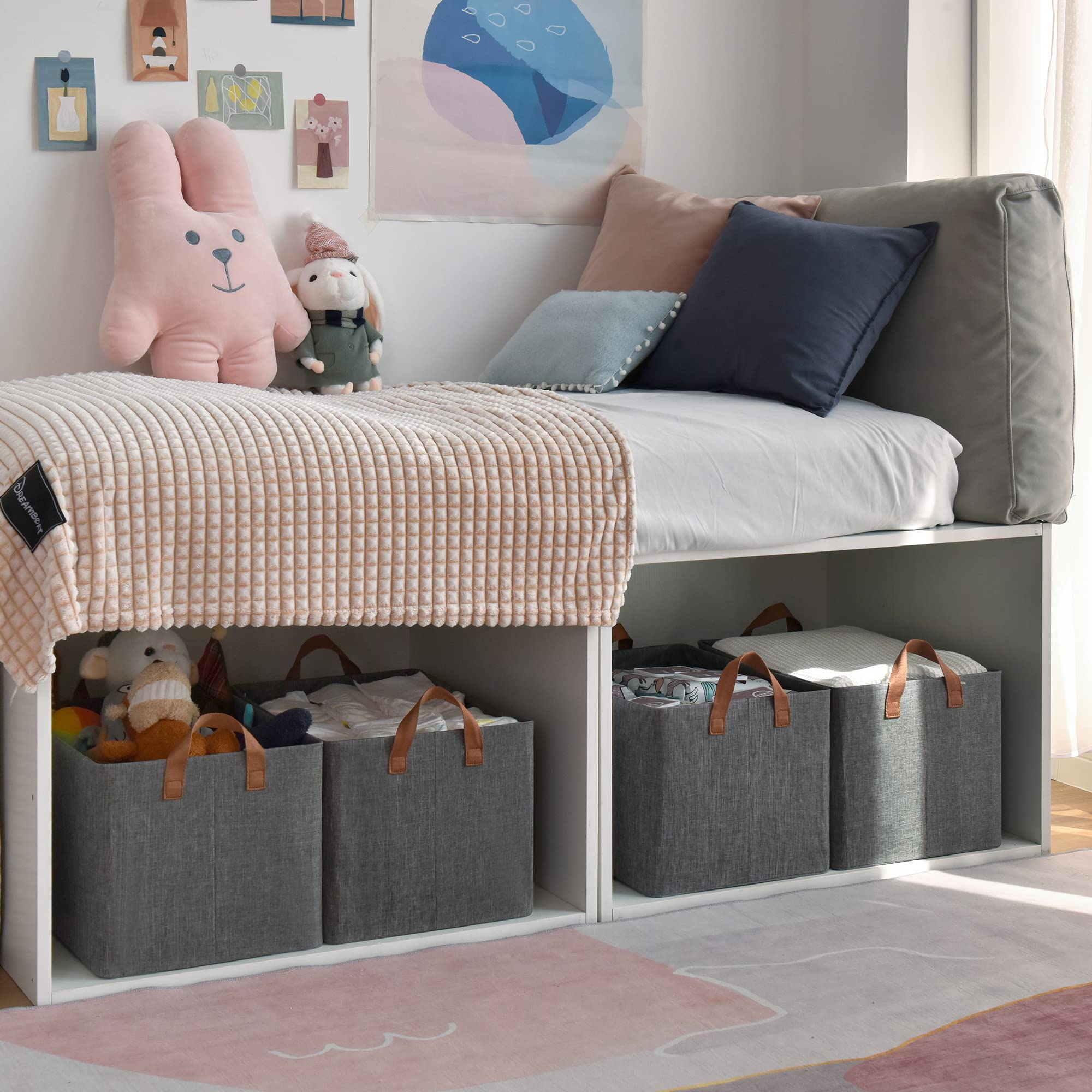 GRANNY SAYS Storage Bins for Closet  Linen Closet Organizers and Storage Baskets with Metal Frame  Dark Gray Shelf Storage Bins for Organizing Bedroom Wardrobe  Extra Large  4-Pack