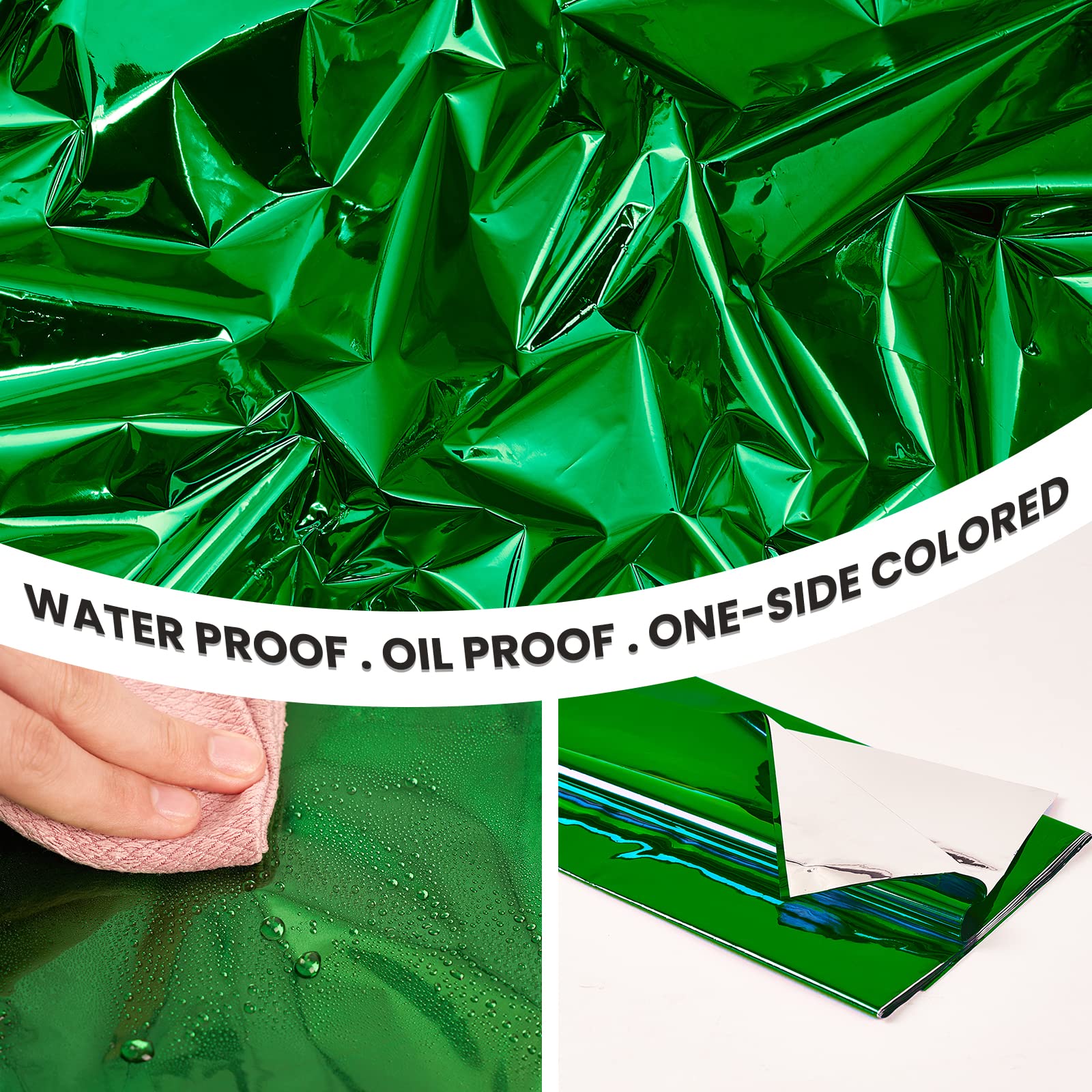 Partywoo Green Foil Tablecloth, 3 Pack 54 X 108 Inch Rectangle Tablecloth, Foil Tablecloth For 6 To 8 Foot Table, Metallic Table