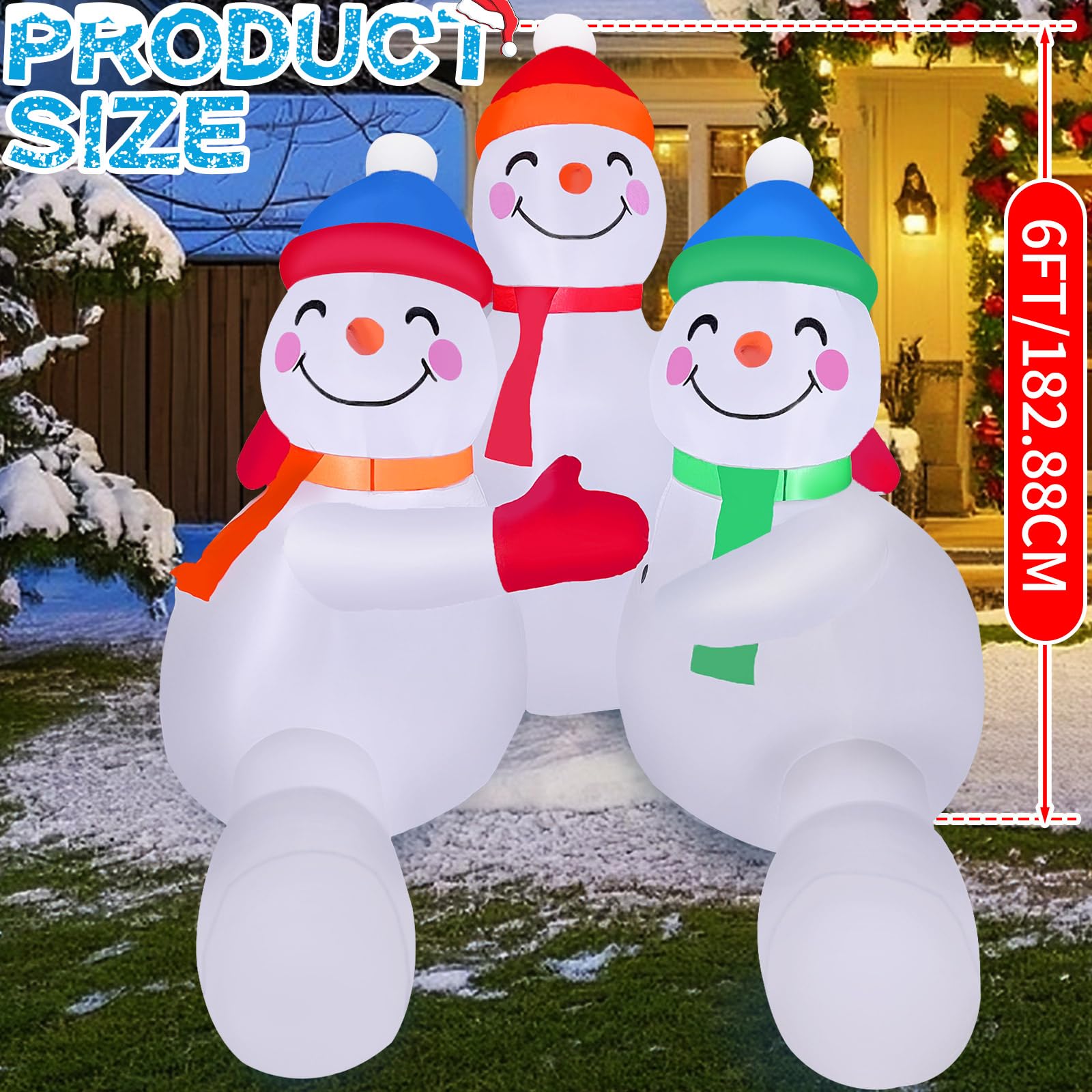 GIGLIM 2025 Christmas Inflatable Snowman 6FT 3 Snowmen Brothers Hugging Christmas Inflatables Outdoor Decoration Xmas Snowman Bl