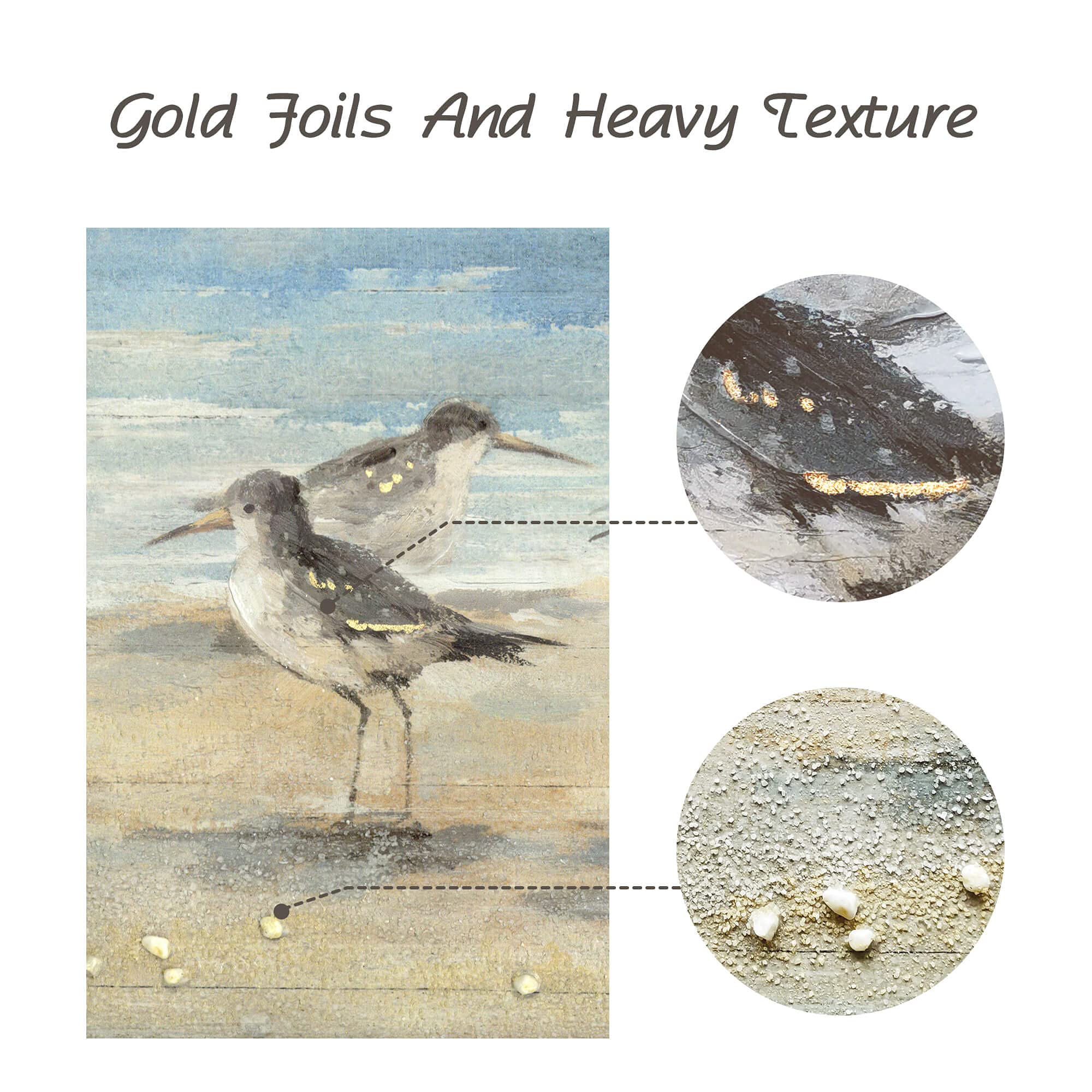 Beach Framed Painting Wall Decor: Abstract Ocean Wall Art Coastal Oil Painting Style Seagulls Picture Printed On Wood Seascape A