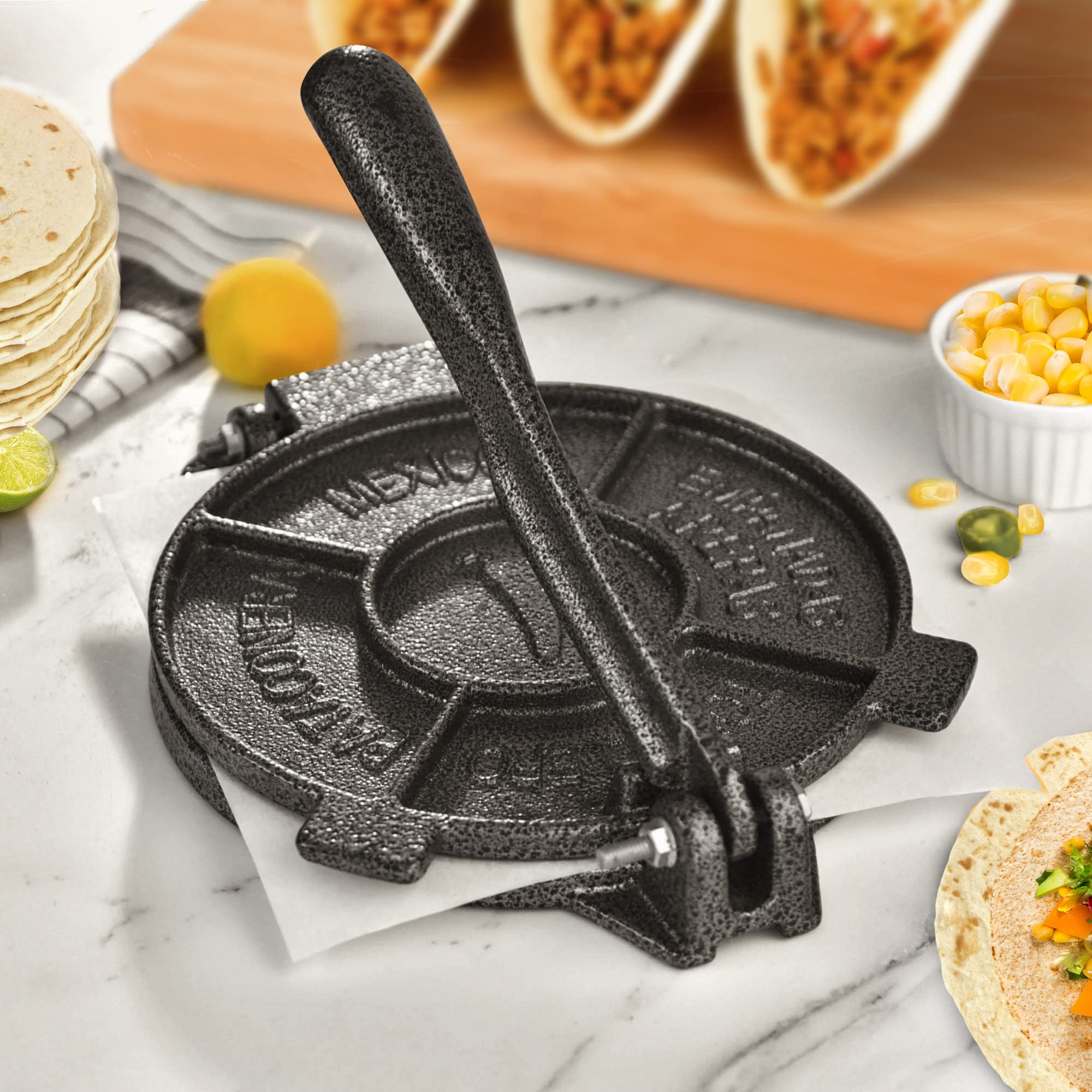 ARC Tortilla Press 8 inch Include 100 Pcs Parchment Paper, Cast Iron Tortilla Maker, Heavy Duty Tortillera Pataconera, Flour Tor