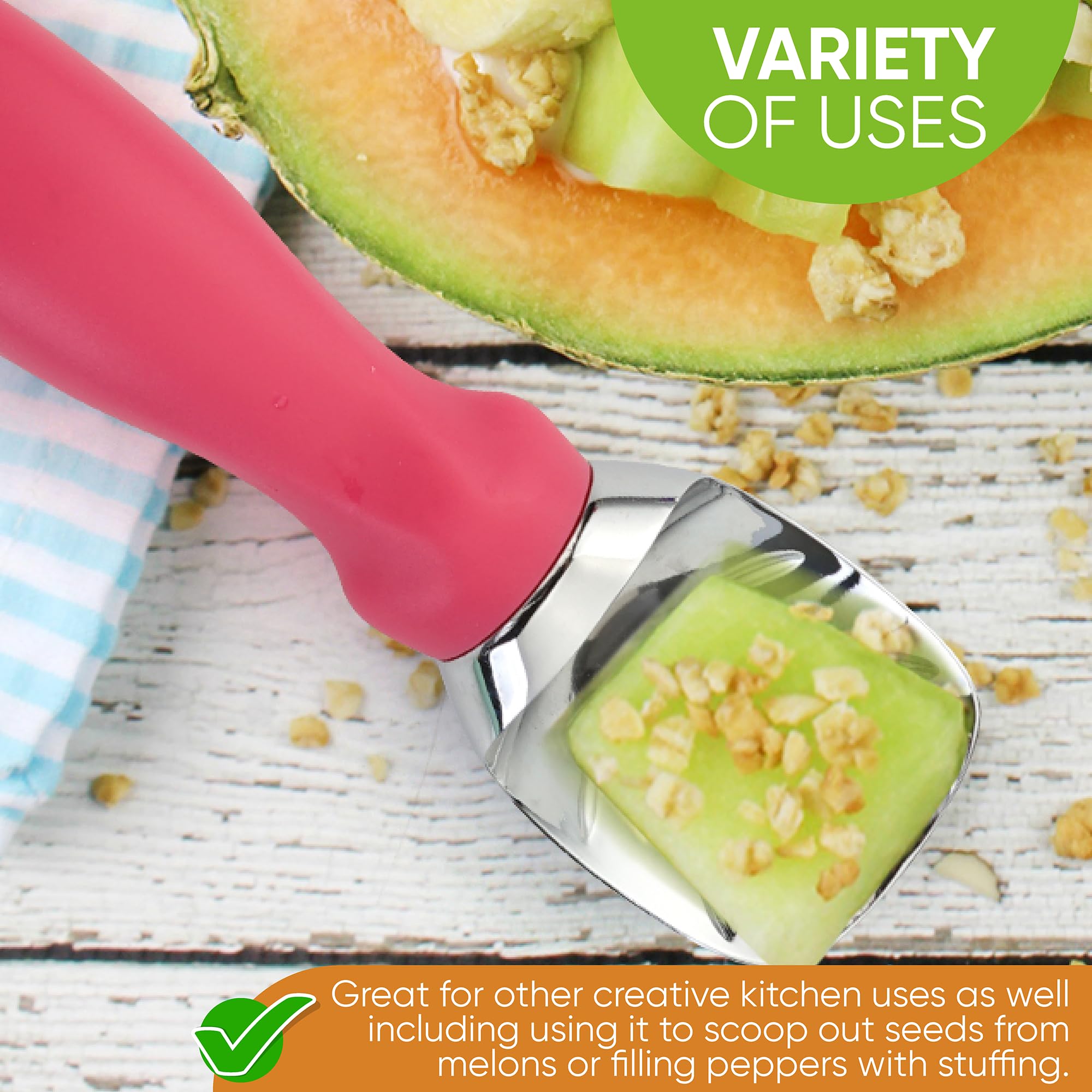 Spring Chef Pink Heavy Duty Ice Cream Scoop With Soft Grip Handle, Professional Ice Cream Scooper, Metal Ice Cream Spoon For Coo