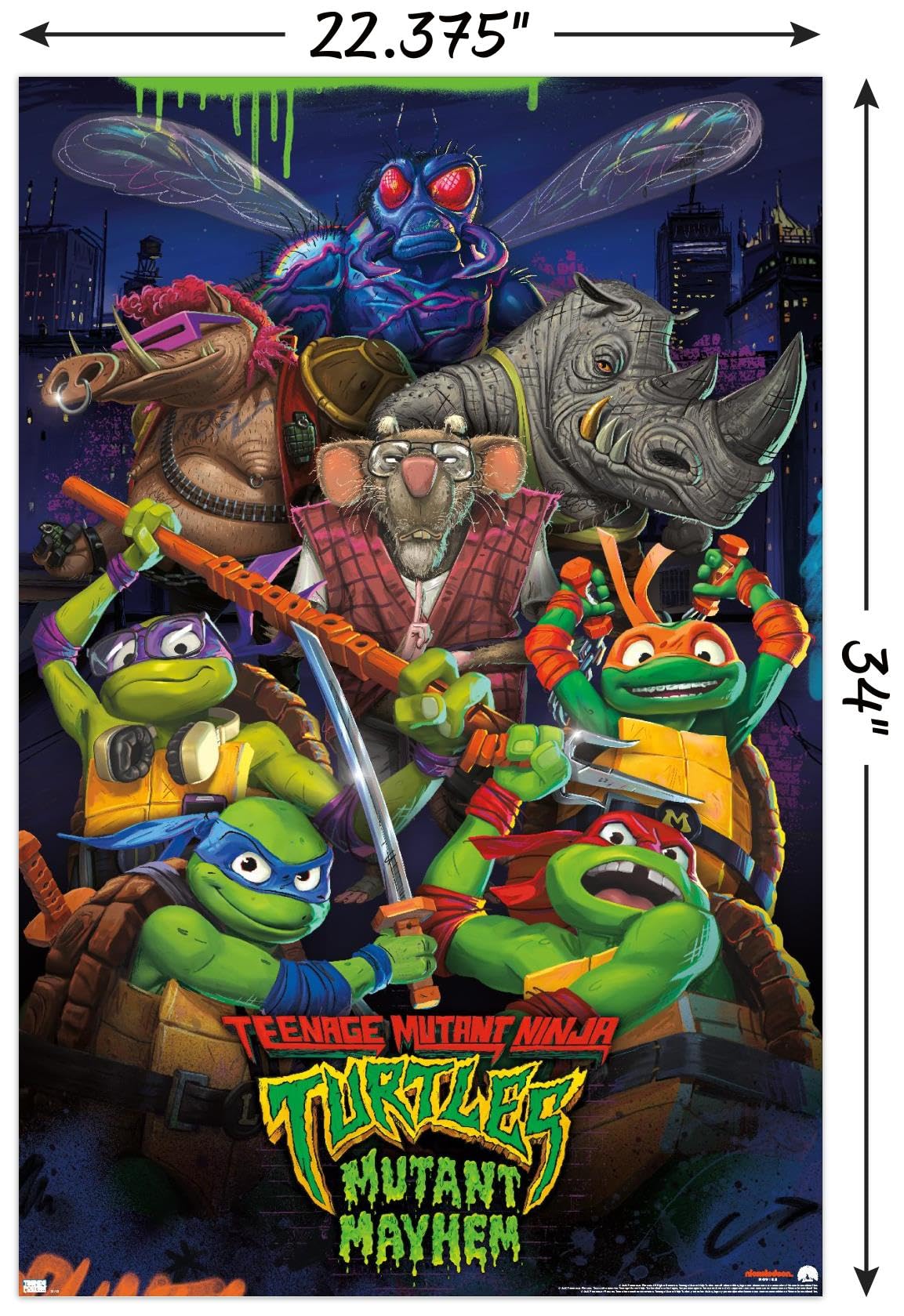 Trends International Teenage Mutant Ninja Turtles: Mutant Mayhem - Group Wall Poster, 22.37'' X 34.00'', Poster & Mount Bundle