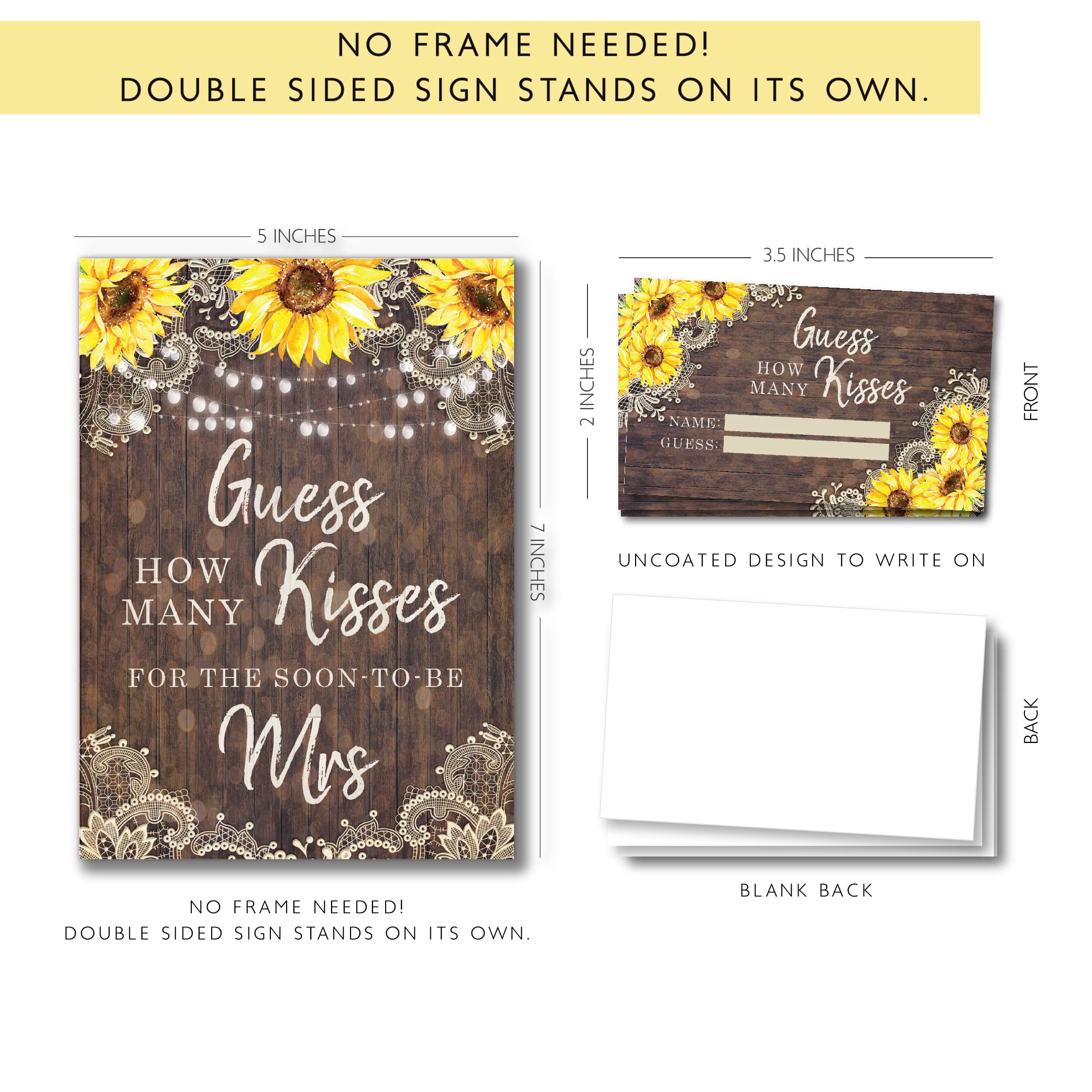 Your Main Event Prints Sunflower Guess How Many Kisses Game Sign And Cards - Perfect For Bridal Showers And Weddings - 1 Self-St
