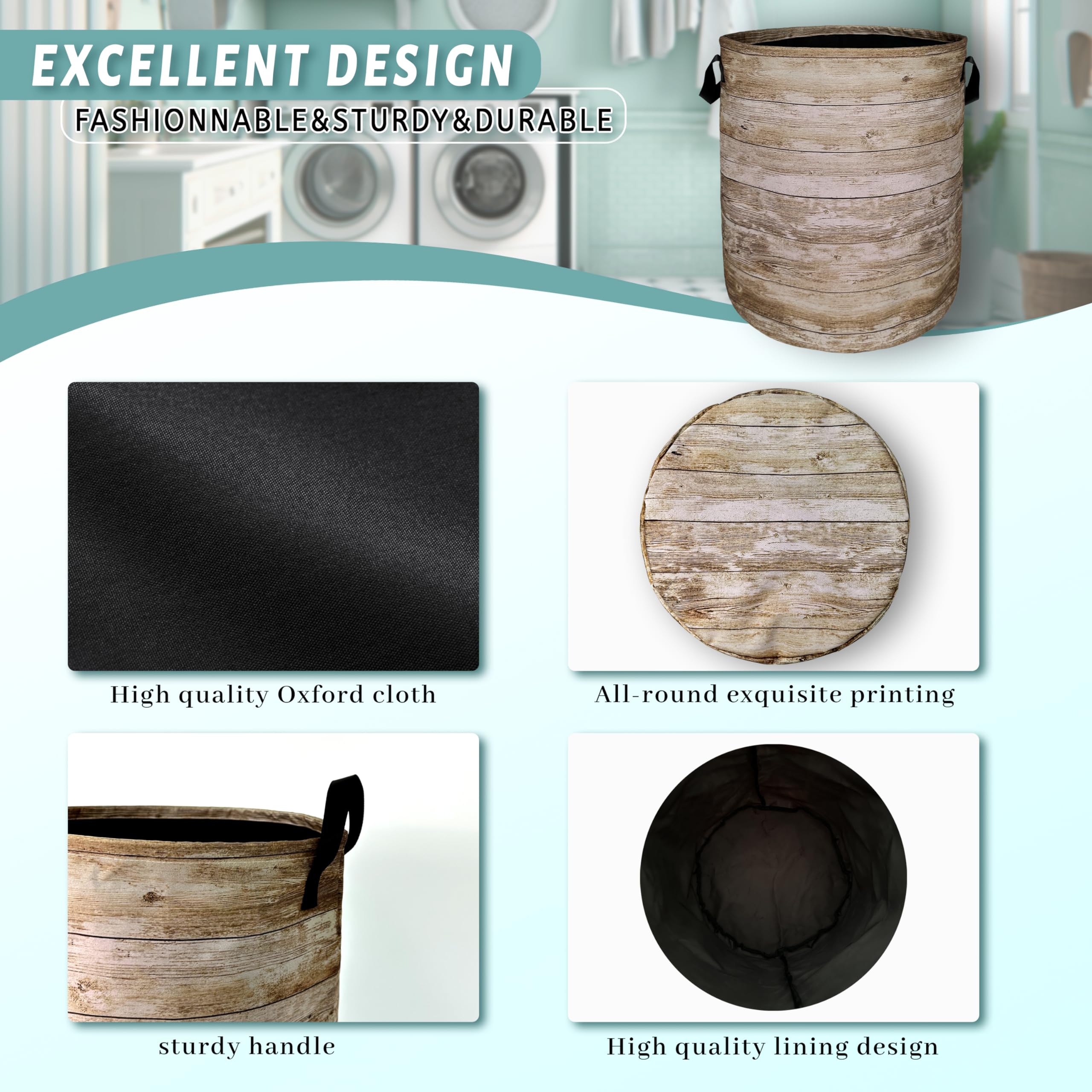 Wood Grain Laundry Basket Foldable With Handles Tree Stump Texture Tote Bag Oxford Cloth Colorful Laundry Hamper Clothes Toy Sto