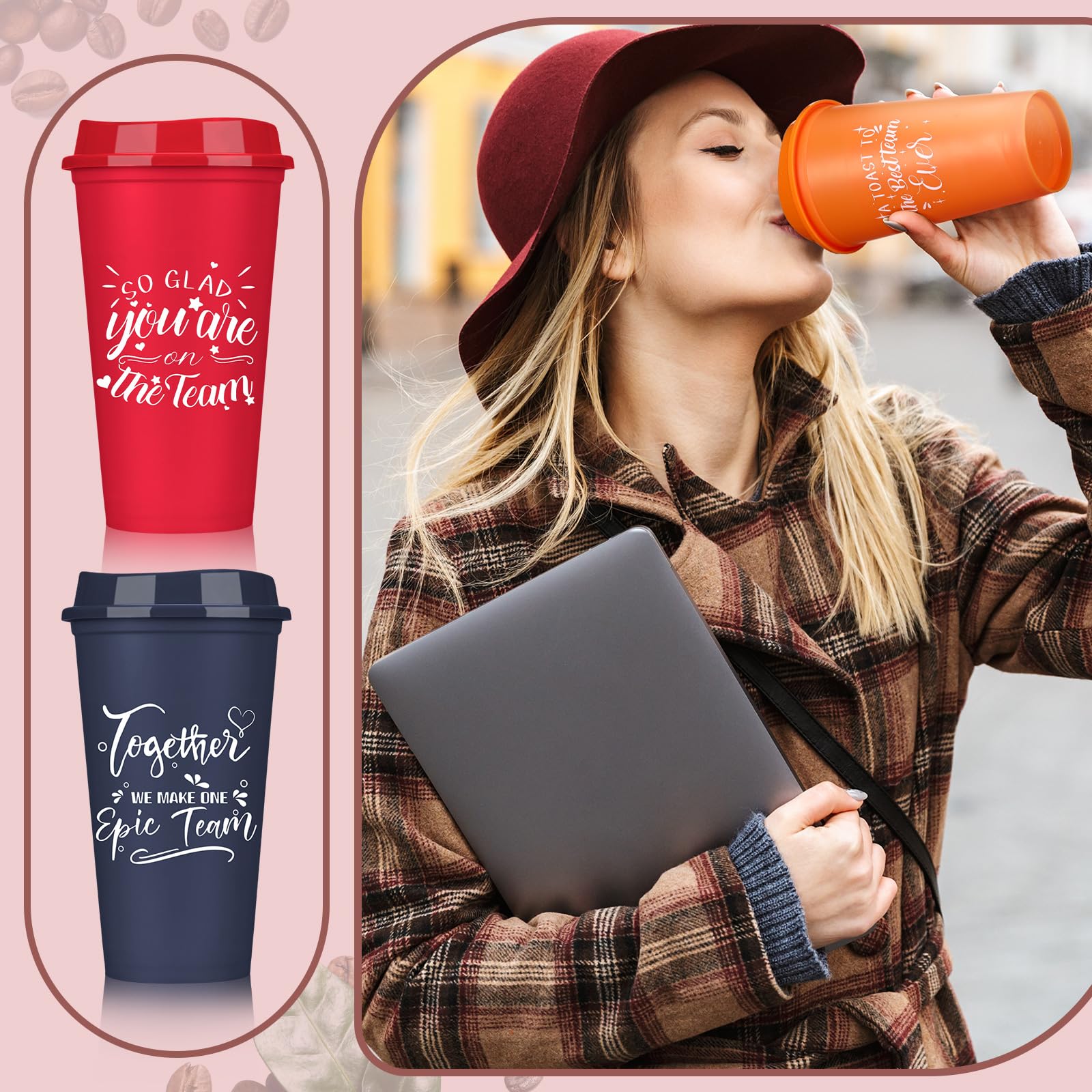 Pickmesh 15 Pcs Employee Appreciation Gift Thank You Gift For Team 16Oz Plastic Coffee Cup With Lid Inspirational Tumbler Travel