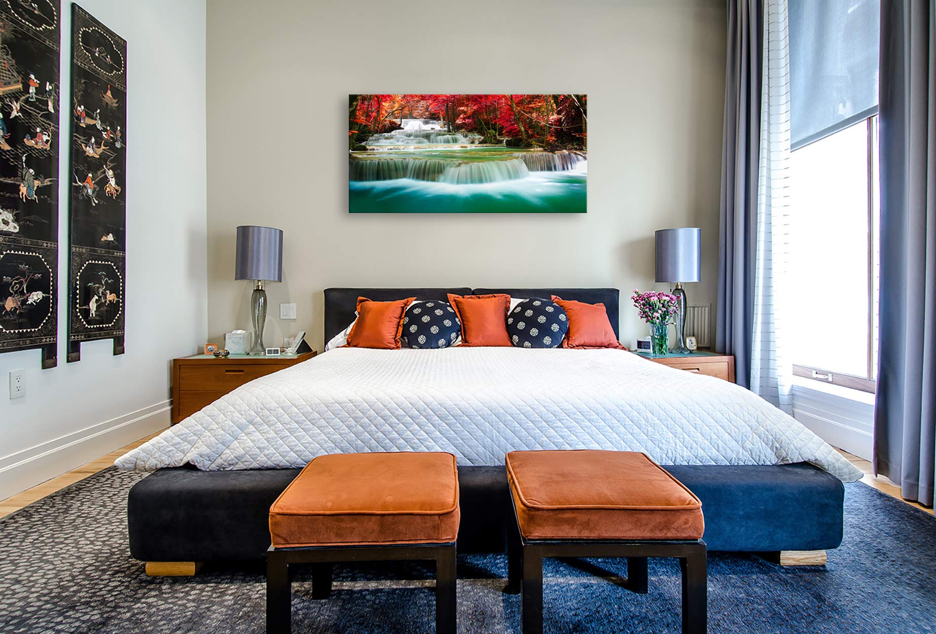 Cao Gen Decor Art-S05150 Wall Art 1 Pieces Waterfall Canvas Print Landscape Paintings Framed Red Trees Forest Canvas Falls Picture for Bedroom Living Room Office kitchen Home Decor Ready to Hang