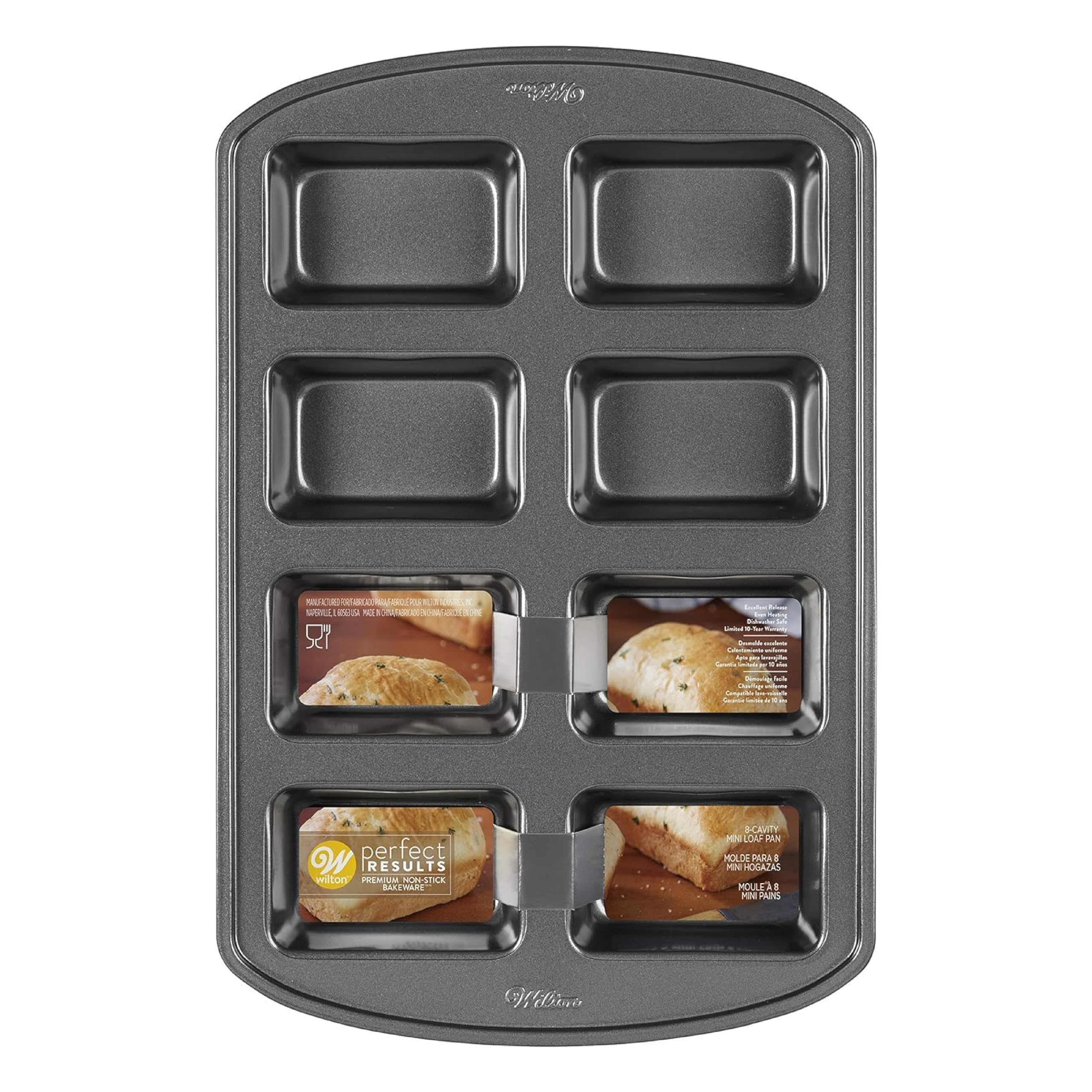 Wilton Perfect Results Non-Stick Mini Loaf Pan, 8-Cavity, 15.2 In X 9.5 In X 1.6, Gray
