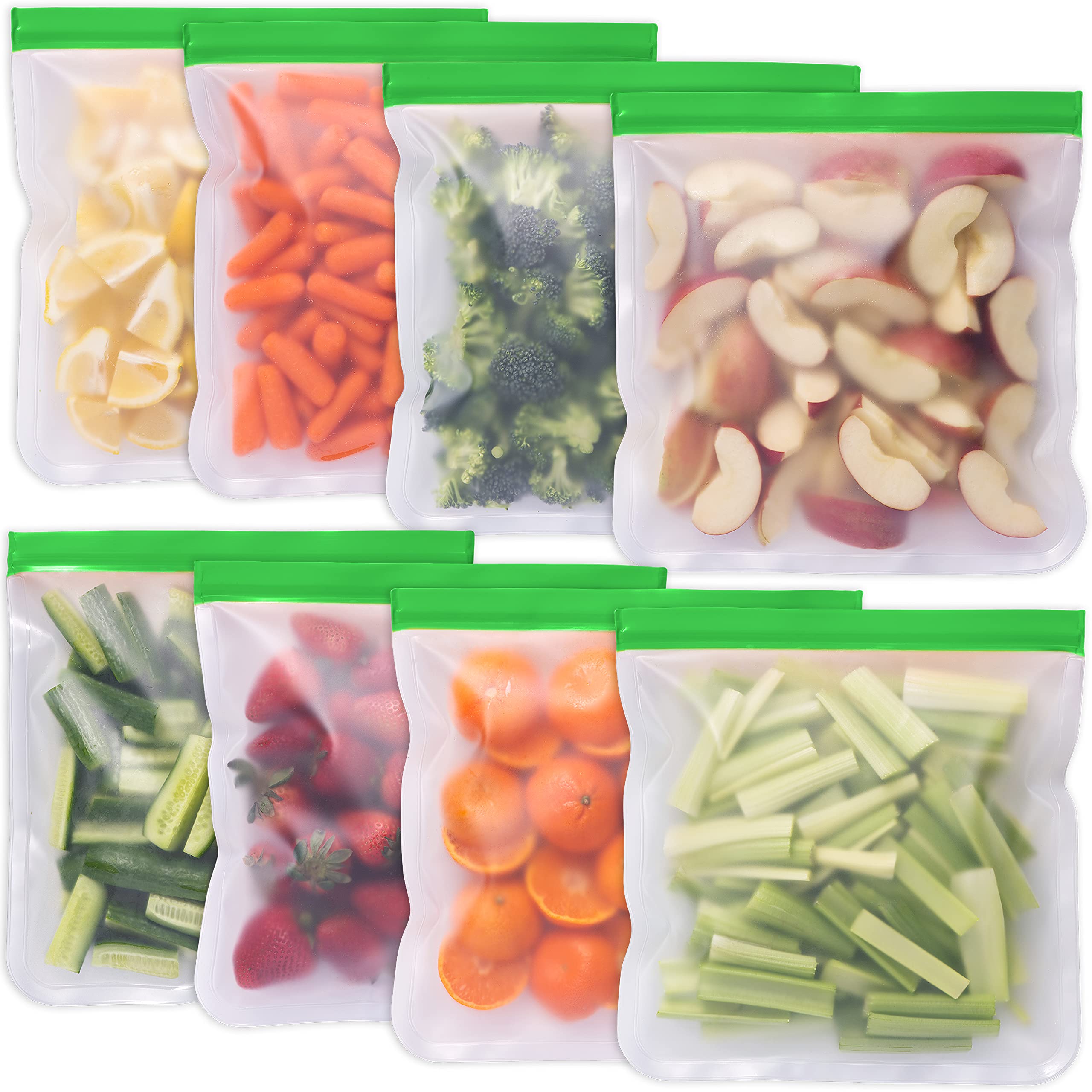 Greenzla Reusable Gallon Freezer Bags - 8 Pack - Extra Thick - Bpa Free, Easy Seal & Leakproof Reusable Food Storage Bags For Ma