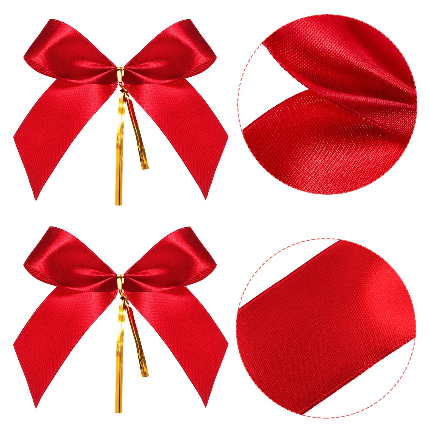 Sumind 48 Pieces Christmas Bow Mini Red Ribbon Bow Tie 3 Wreath Ornaments for Christmas Tree Xmas Decoration