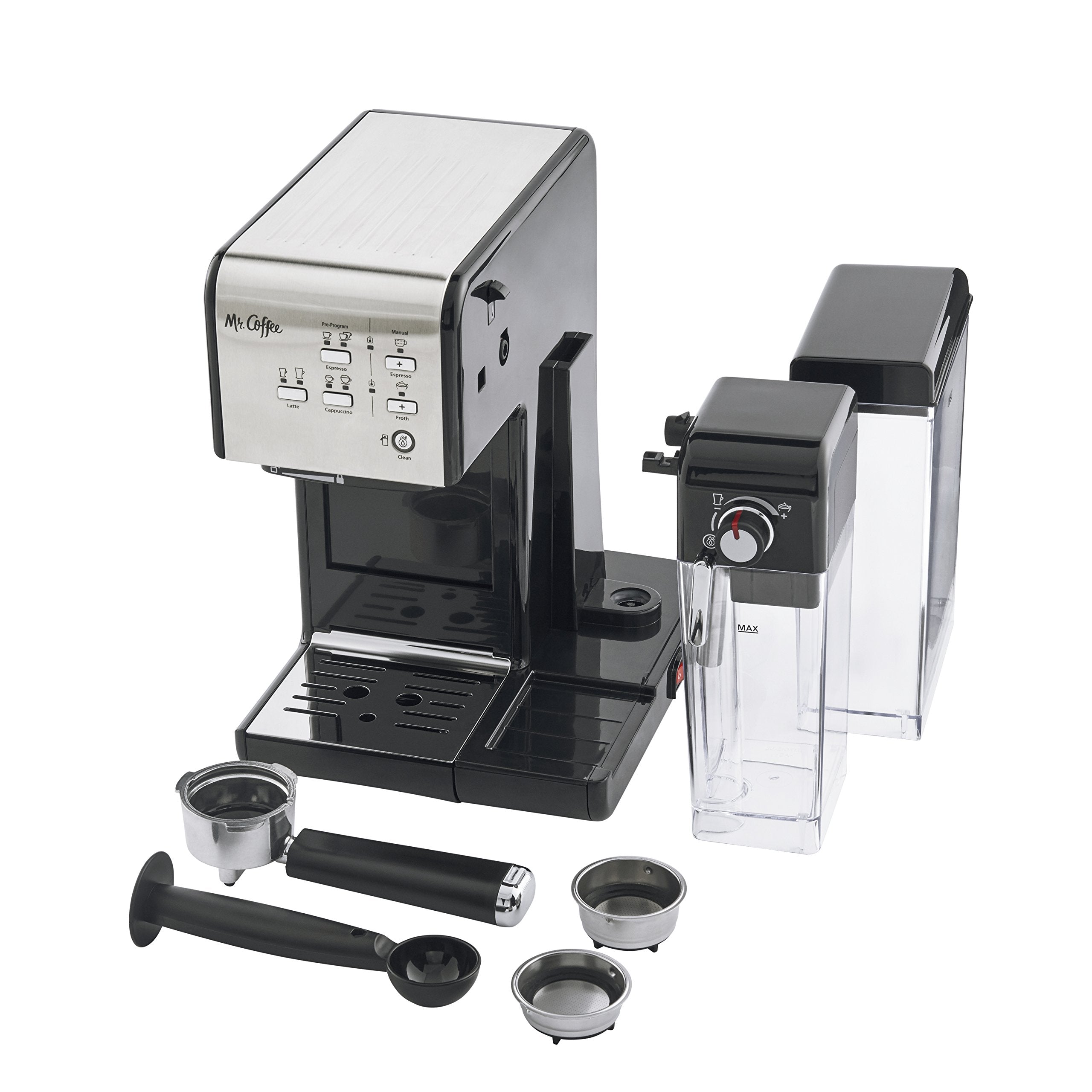 Mr. Coffee Programmable Espresso & Cappuccino Machine, 19-Bar Pump, Stainless Steel, 13 x 10.6 x 14.3 in, Model BVMC-EM6701SS