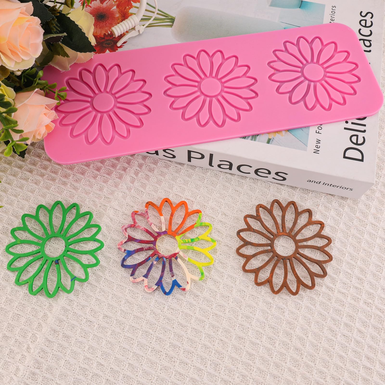 Hollow Silicone Mold 3D Flower Silicone Candy Mold Daisy Shaped Lace Mat For Cake Decorating Chocolate Fondant Tuille Paste Poly