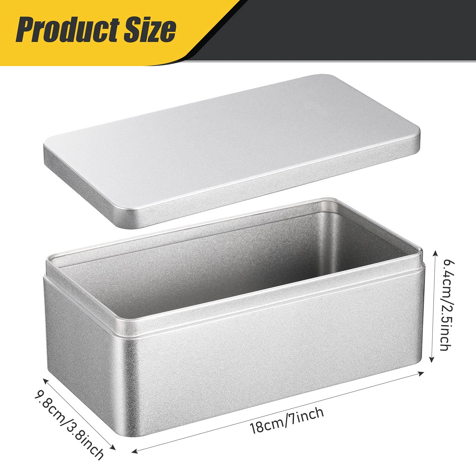 Hotop Silver Rectangular Empty Tin Box Containers, Gift, Jewelery And Storage Tin Kit, Home Organizer (7 X 3.8 X 2.5 Inch)
