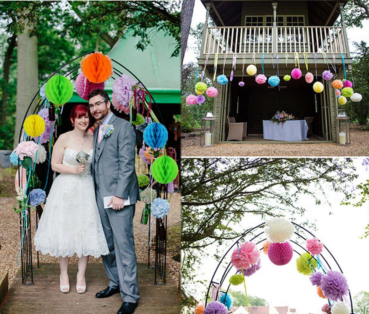 Mamunu 10 Pcs 5 Colors 10 Inch, 6 Inch Honeycomb Tissue Paper Flower Balls, Tissue Paper Pom-Poms Flowers Craft Kit For Wedding