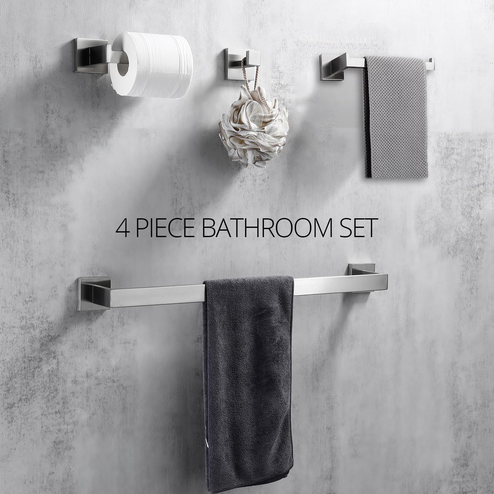 BAGNOLUX Brushed Nickel Bathroom Accessories Set  Stainless Steel 4-Piece Wall Mounted Bath Towel Bar Set Heavy Duty  23.6 Inch
