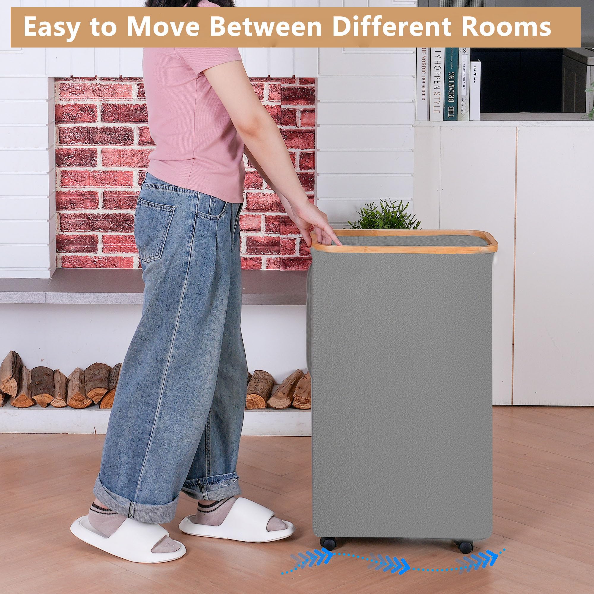 Iegrow Laundry Basket With Wheels (Grey), 110L Mit Rdern, Gray