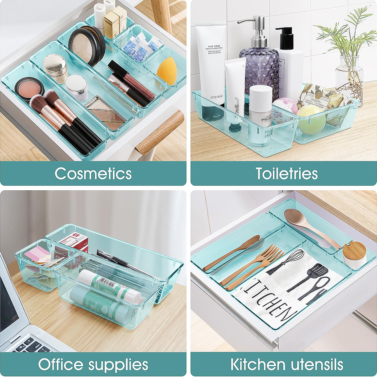 WOWBOX 6 PCS Plastic Drawer Organizer Set, Desk Drawer Divider Organizers and Storage Bins for Makeup, Jewelry, Gadgets for Kitc