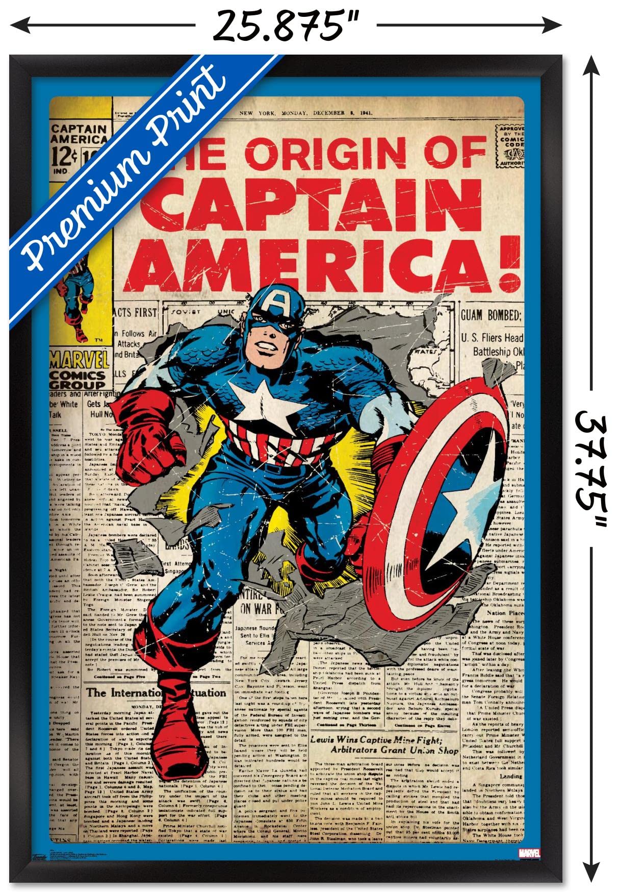 Trends International 24X36 Marvel Comics - Captain America - The Original Wall Poster, 24'' X 36'', Black Framed Version