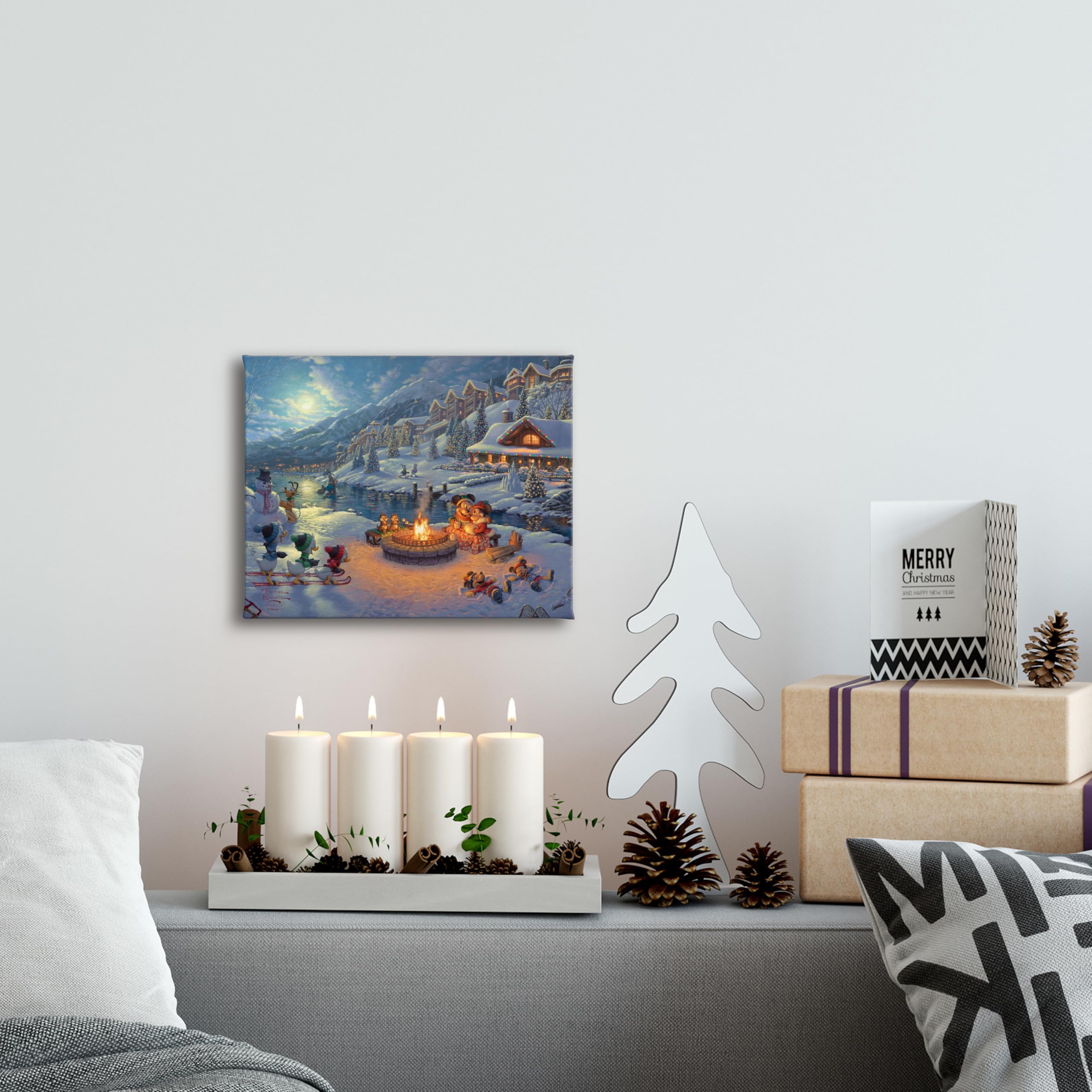 Thomas Kinkade Disney Mickey and Minnie Christmas Lodge 8 x 10 Gallery Wrapped Canvas