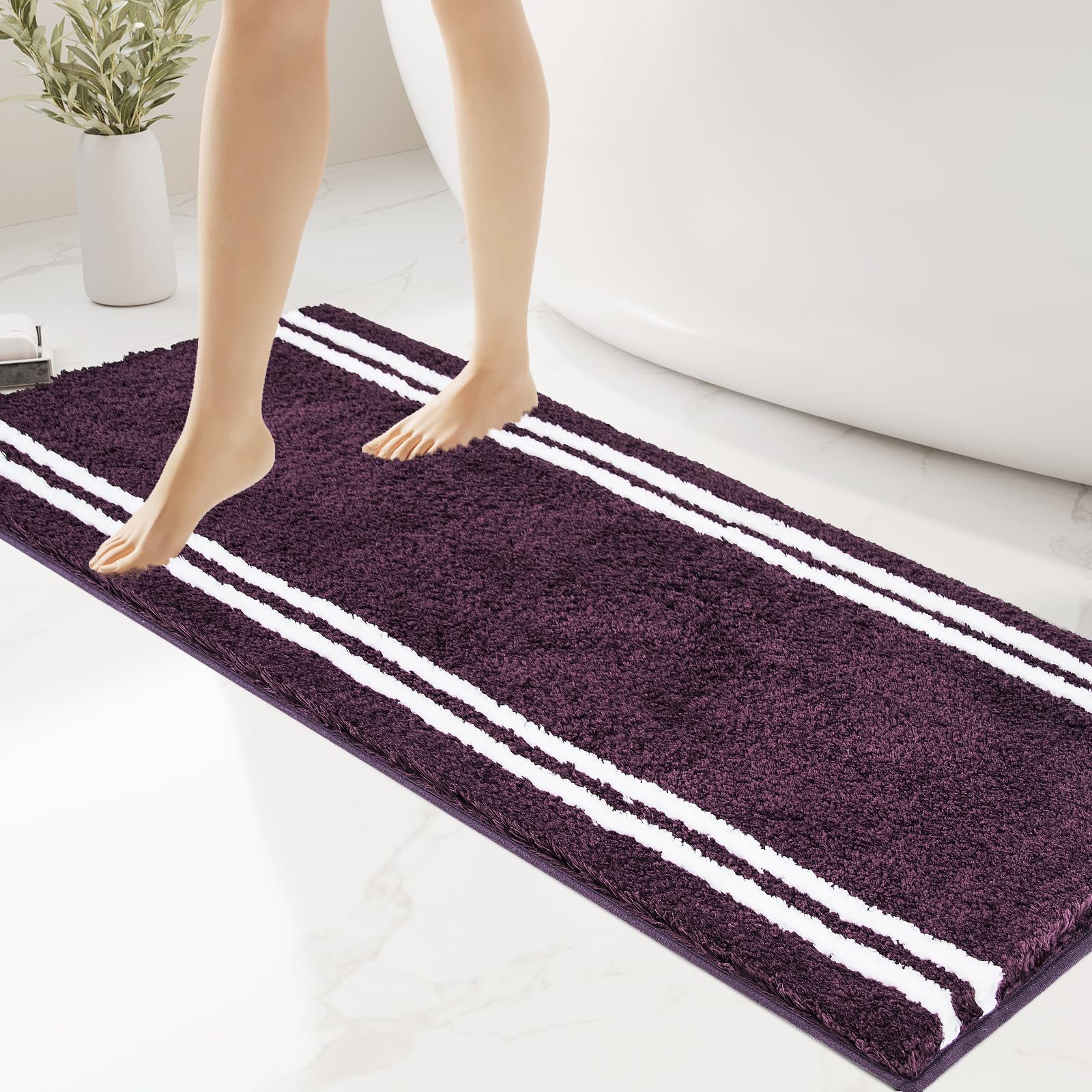 Purrugs Non-Slip Bathroom Rug 24'' X 60'' - Super Absorbent & Quick Dry Shaggy Microfiber Bath Mat, Machine Washable Plush Throw