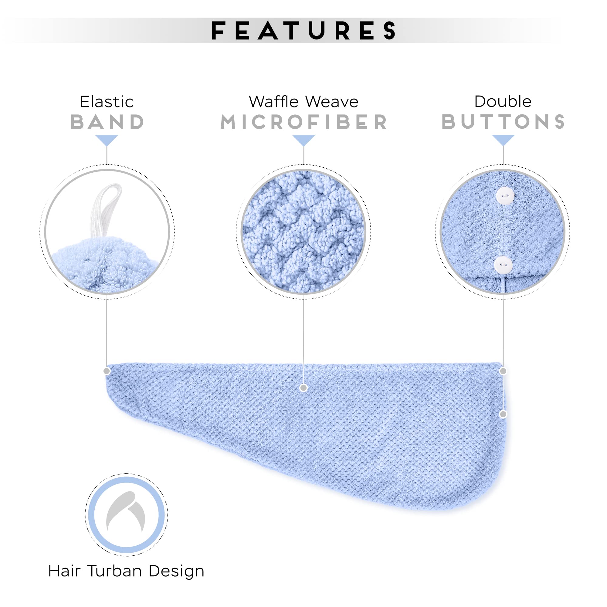 Microfiber Hair Towel for All Hair Style, 2 Pack Quick Drying Hair Turban - Perfect for Women, Men and Kids (Blue+Pink)