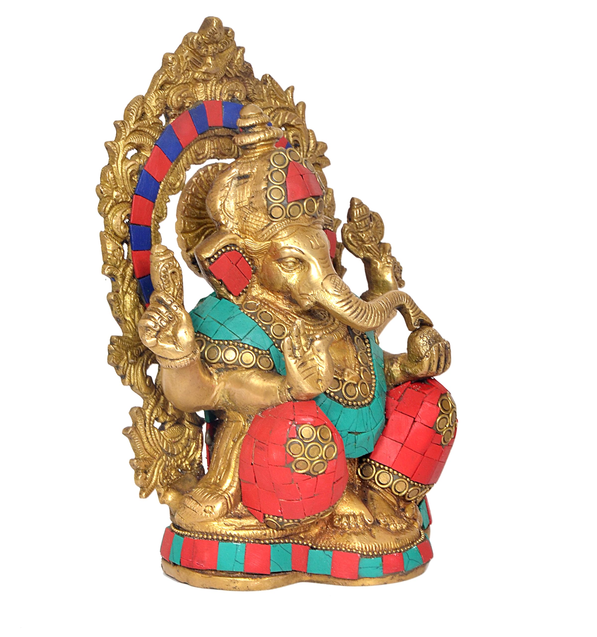Dattatreya Brass Lord Ganesha Idol Ganesh Statue Decorative Sculpture For Home Decor Office Mandir Pooja Showpiece (Height 8 Inc