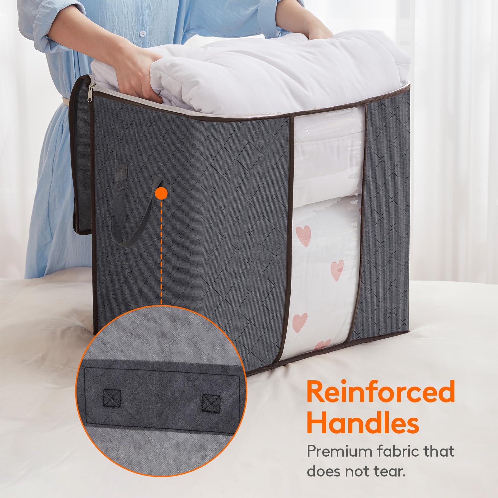 Lifewit 6 Packs 100L Clothes Storage Bag, Storage Bins for Clothes, Blankets, Comforters, Foldable Clothing Storage with Reinfor