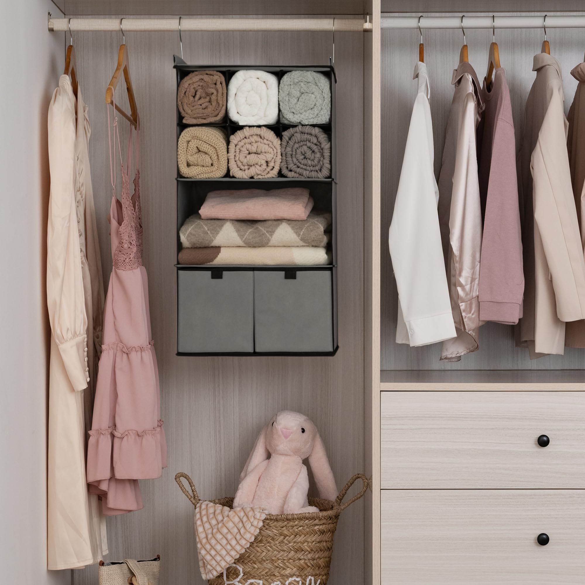 Granny Says Hanging Closet Organizer With Drawers, 4 Shelf Dividers Closet Hanging Organizer, Foldable Hanging Shelves For Wardr