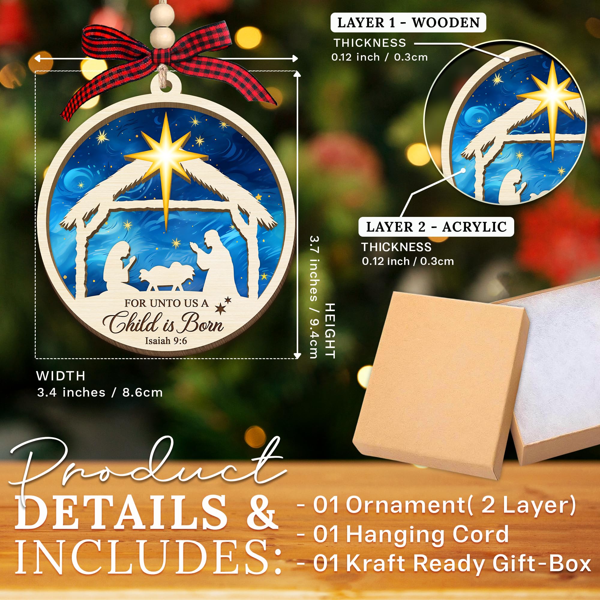 HEXMOZ Nativity Scene Christmas Ornaments - Catholic Religious Gifts for Women, Men - Christian Ornaments for Christmas Tree, Na