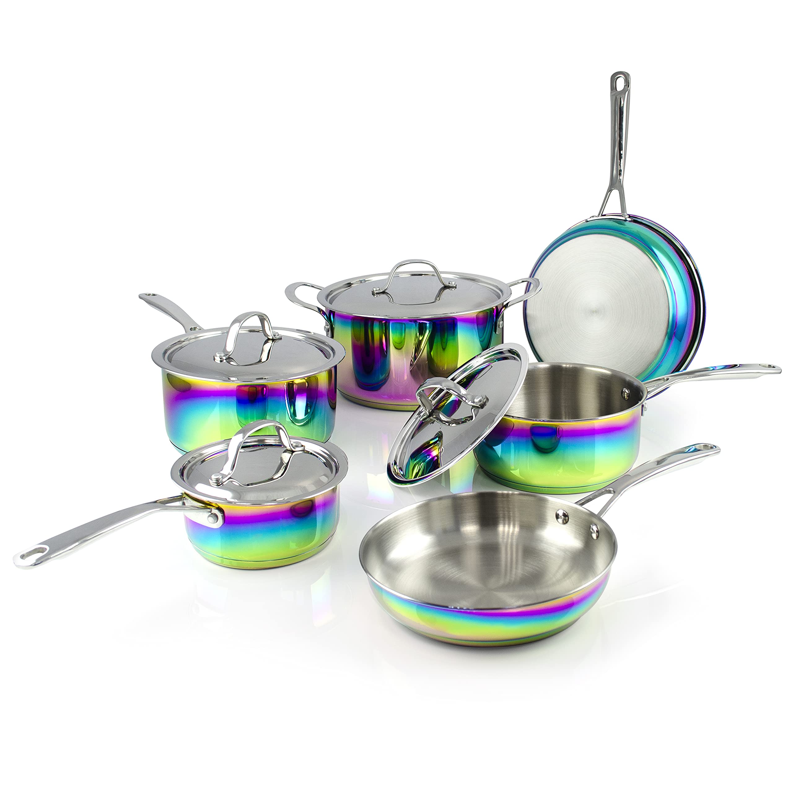 The Magical Kitchen Collection - Iridescent Rainbow Cookware Set - Premium Heavy Duty Stainless Steel and Titanium Pots & Pans S