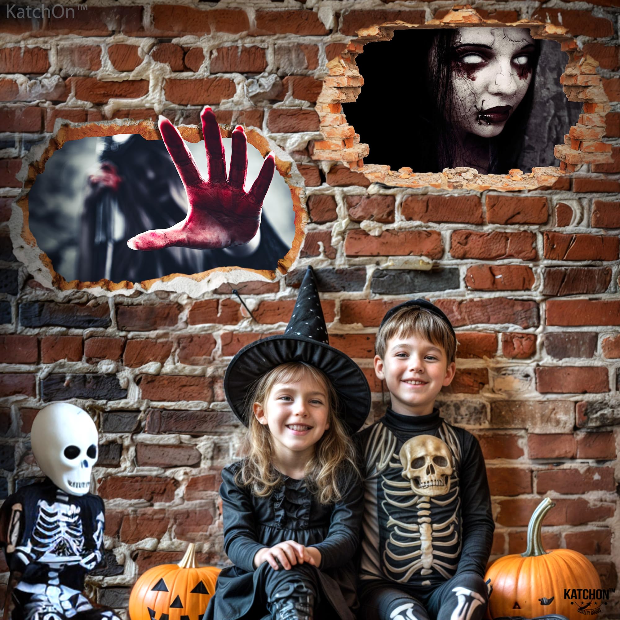 Katchon, 3D Halloween Wall Decals - Large 24 Inch, Pack Of 2 | Scary 3D Halloween Wall Stickers, Halloween Decorations Indoor |