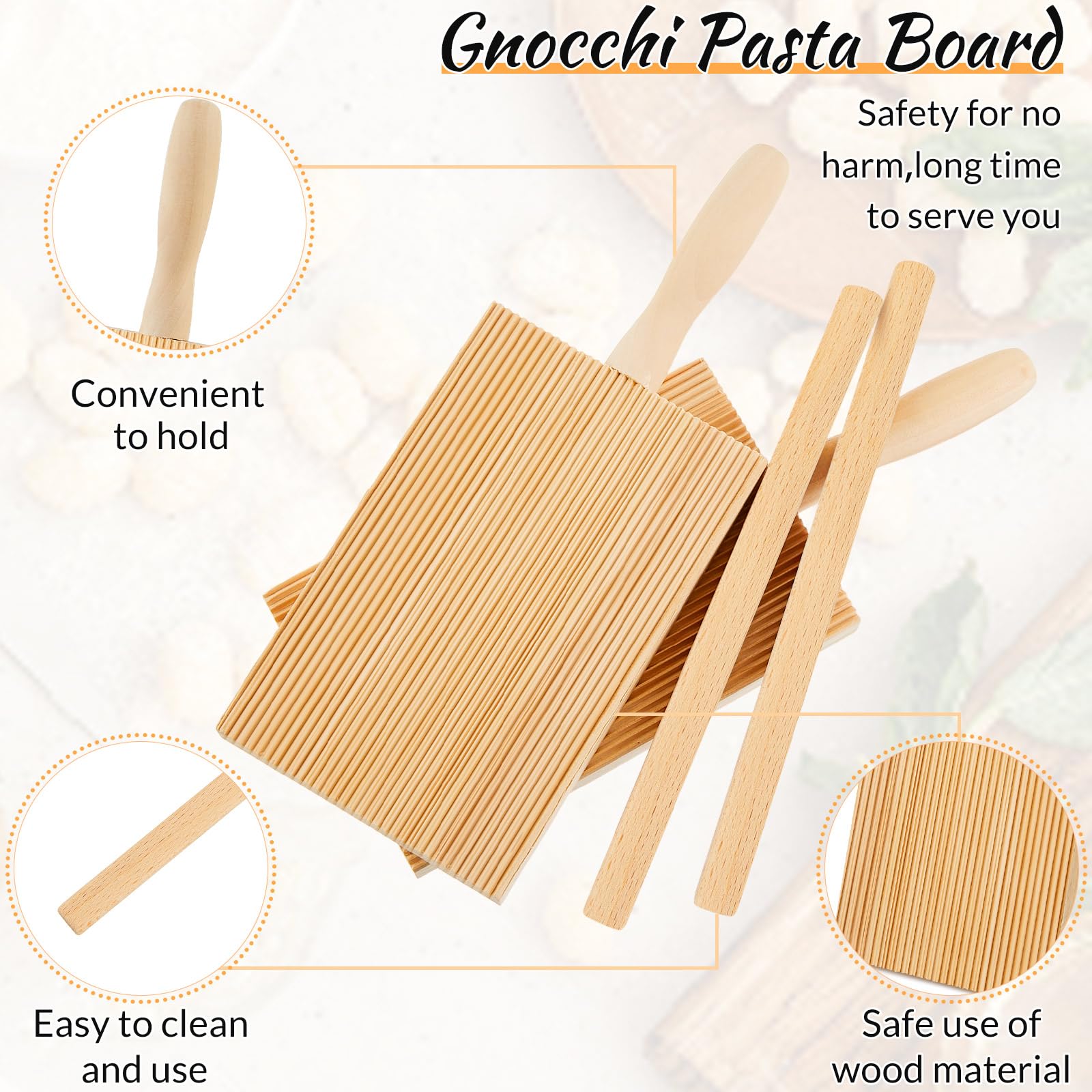 Tessco 4 Pieces Gnocchi Board Wood Pasta Board Beechwood 8.46 Inches With 4 Pieces Roller Gnocchi Paddle Pasta Making Tools Gnoc