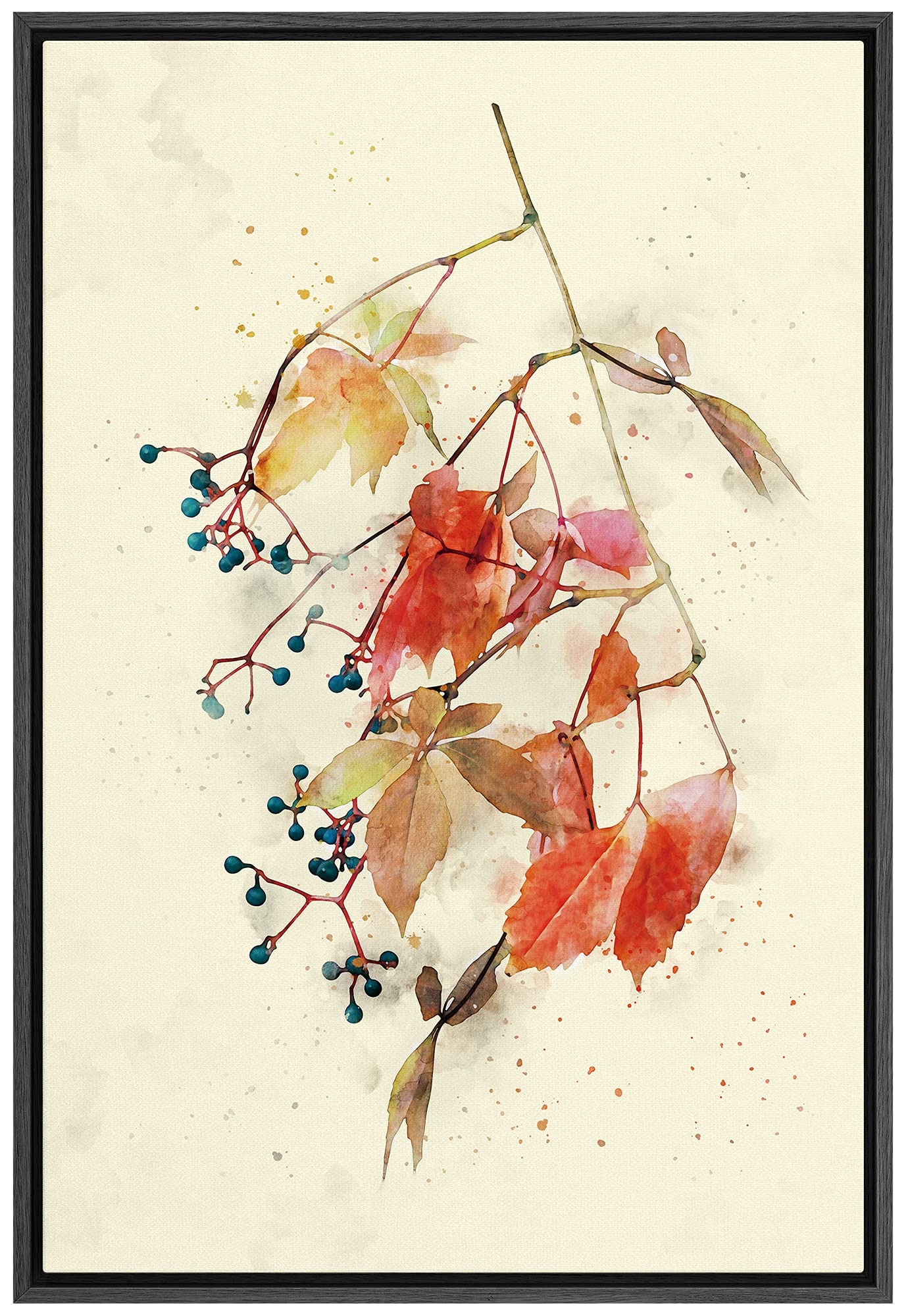 Signford Framed Canvas Print Wall Art Watercolor Orange Leaves Nature Wilderness Illustrations Modern Art Contemporary Multicolo