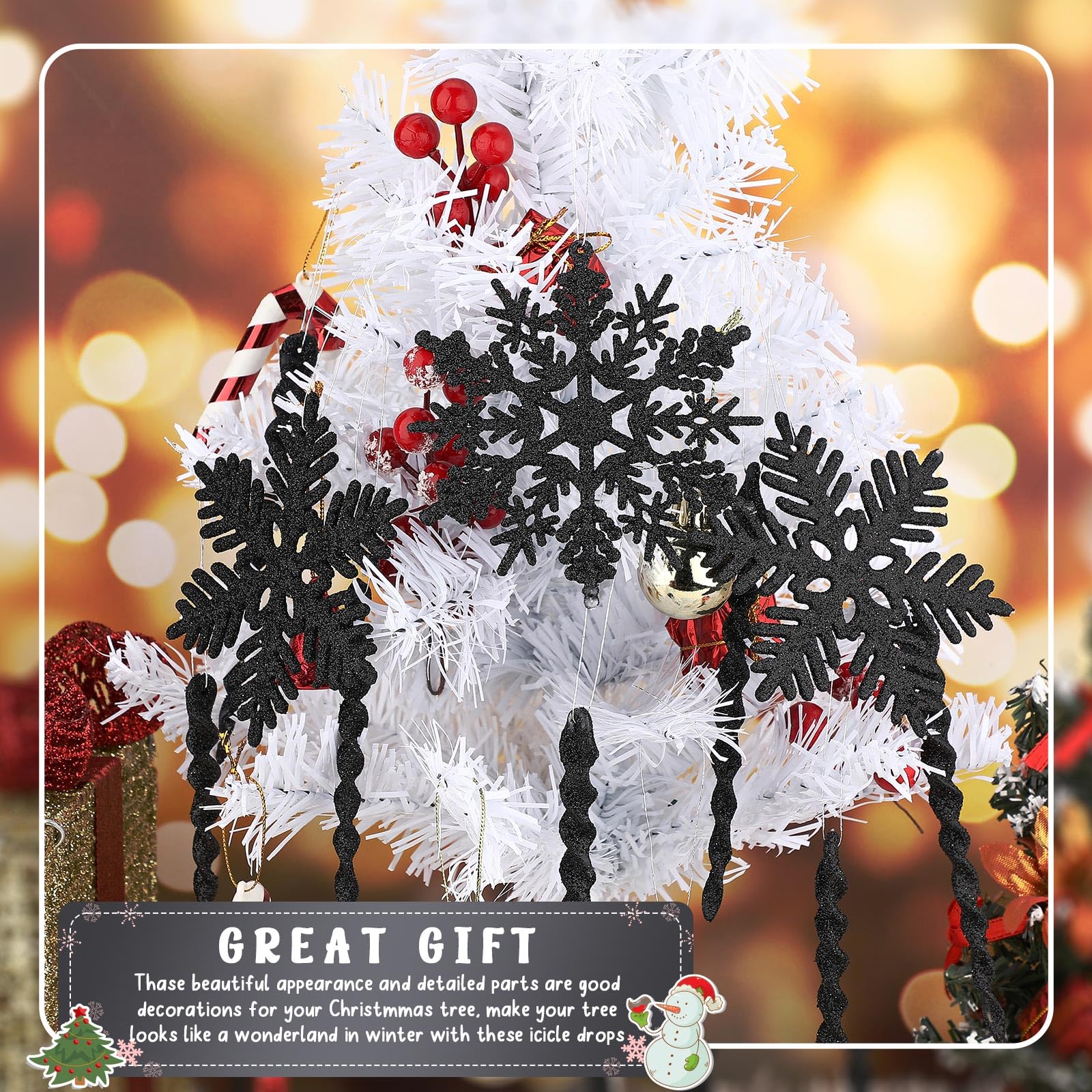 Deekin 72 Pieces Snowflake Icicle Ornaments for Christmas Tree Snowflake Twisted Icicles Glitter Hanging Decorations for Winter
