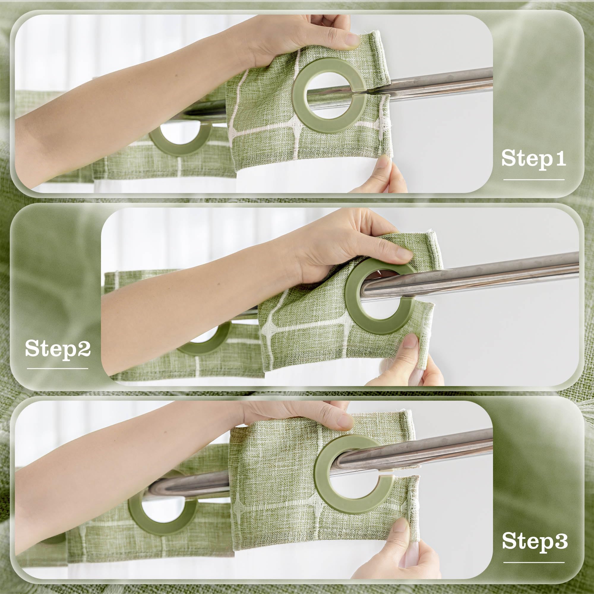 River Dream Grey Farmhouse Shower Curtain With Snap-In Liner, No Hooks Needed,With Magnets,With Tassels,Water Repellent&Machine