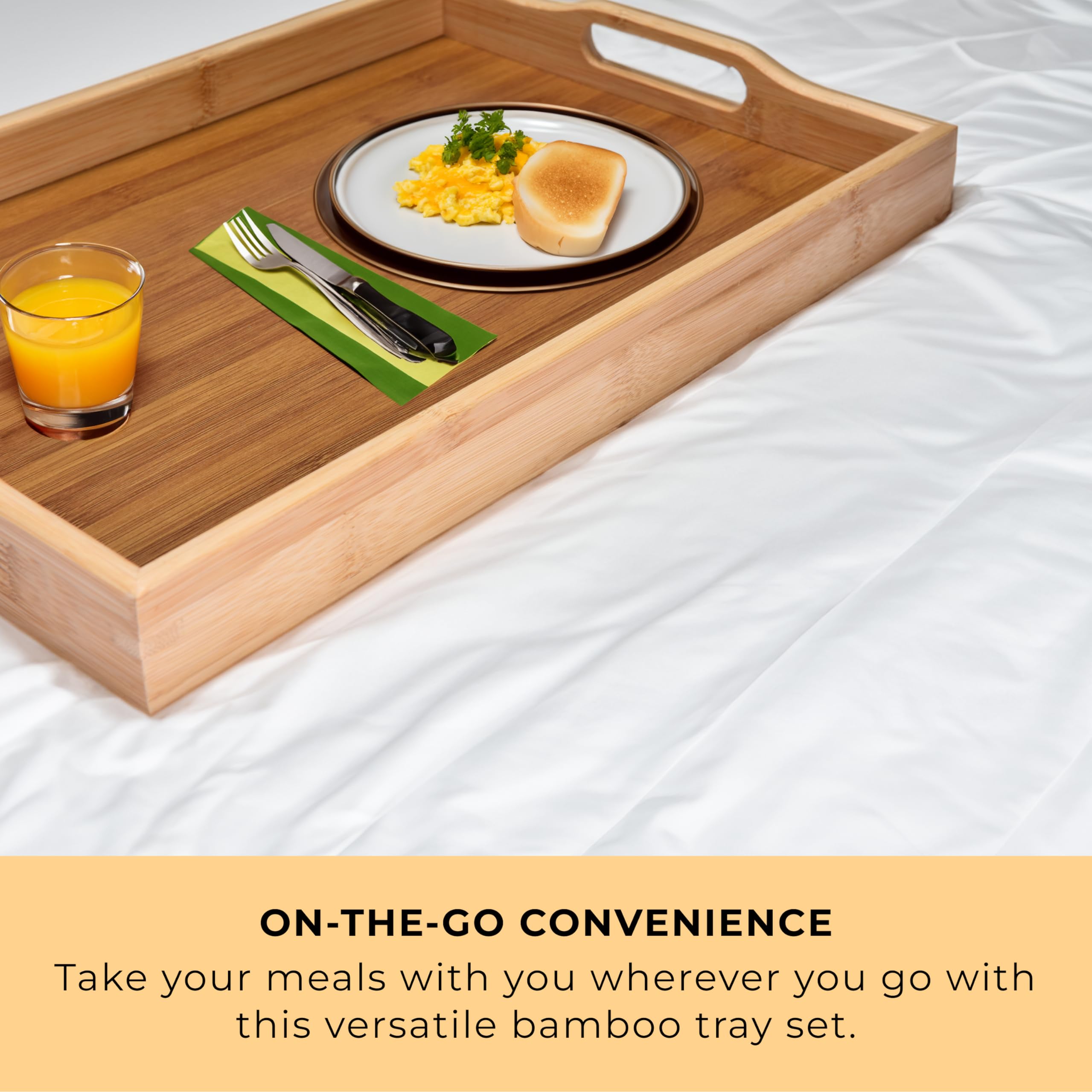 Prosumers Choice 3-Piece Set Bamboo Serving Trays With Handles - With Sizes, 1Xs (38.1X25.4X4.9Cm), 1Xm (40.6X28.0X4.9Cm), 1Xl (