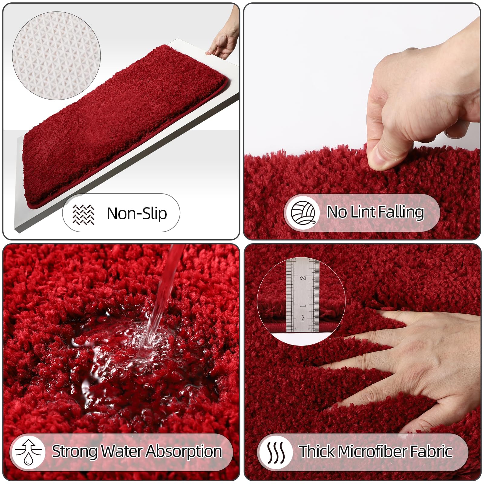 Burgundy Bathroom Accessories Set With Ombre Shower Curtain And Bathroom Rugs, Dark Red Bathroom Sets With Trash Can,Toothbrush