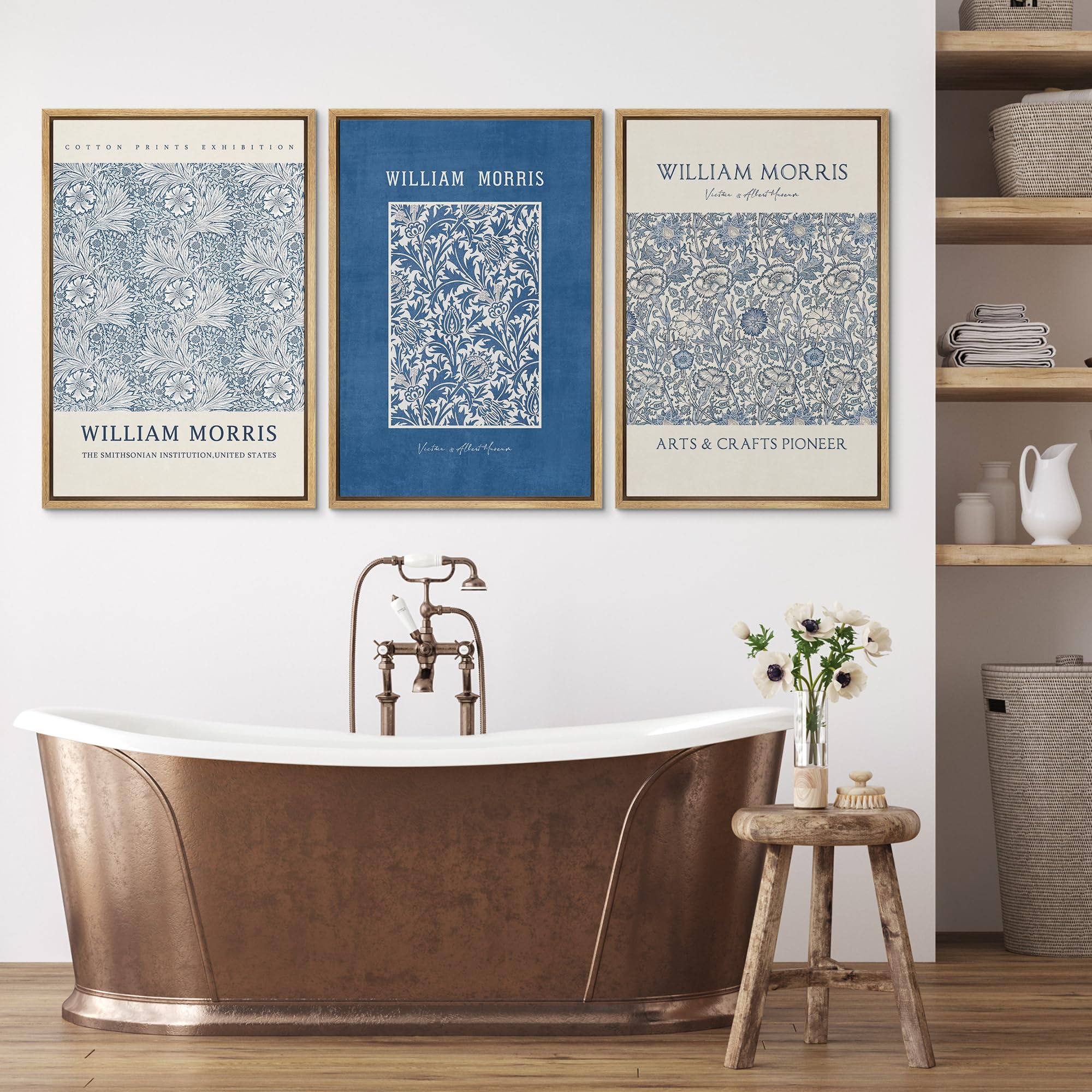 Wall26 Framed Canvas Print Wall Art Set William Blue Collection Style Illustrations Modern Art Decorative Floral Botanical Minim