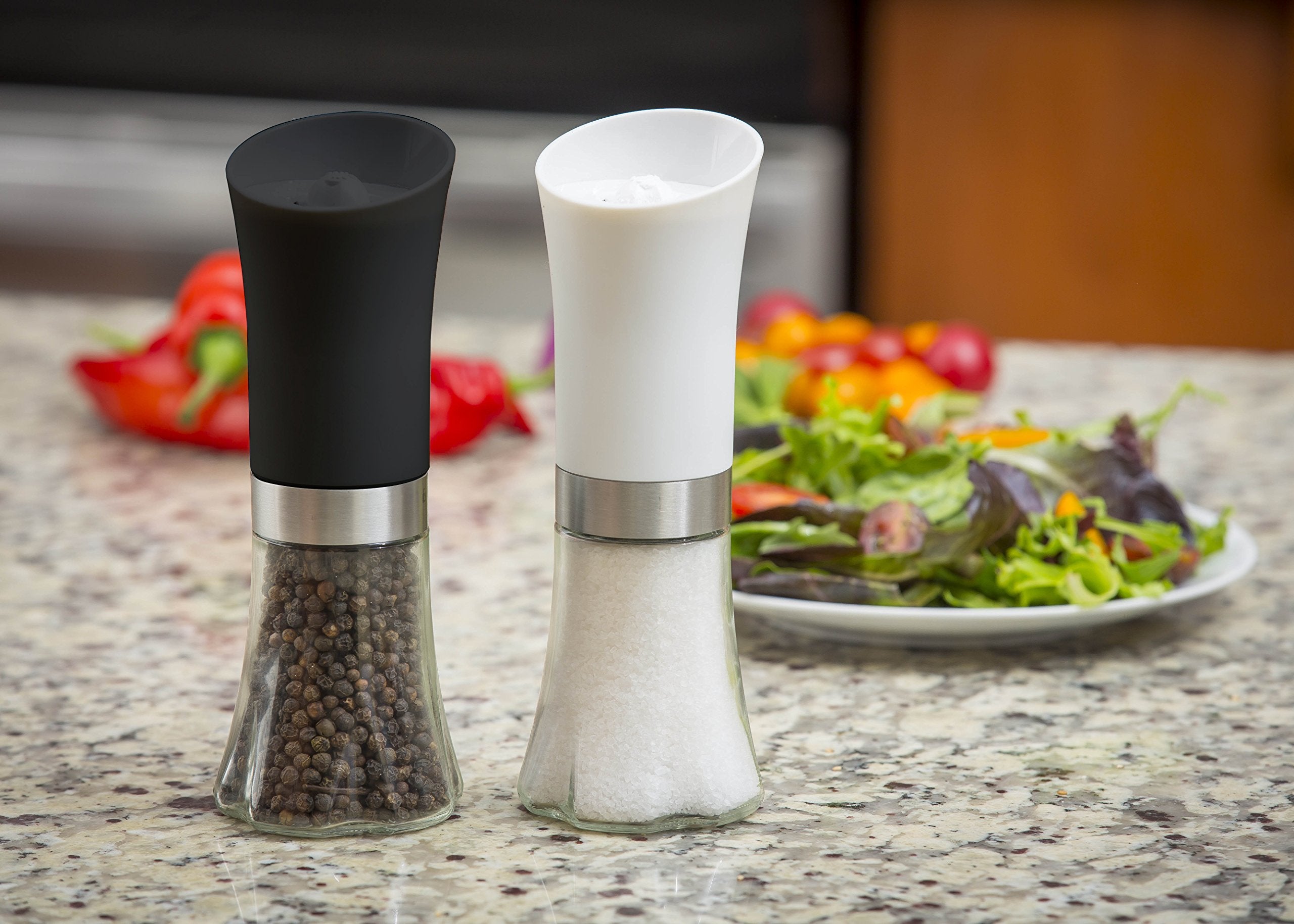 Modernhome Deluxe Electric Salt & Pepper Mill Set, Black/White