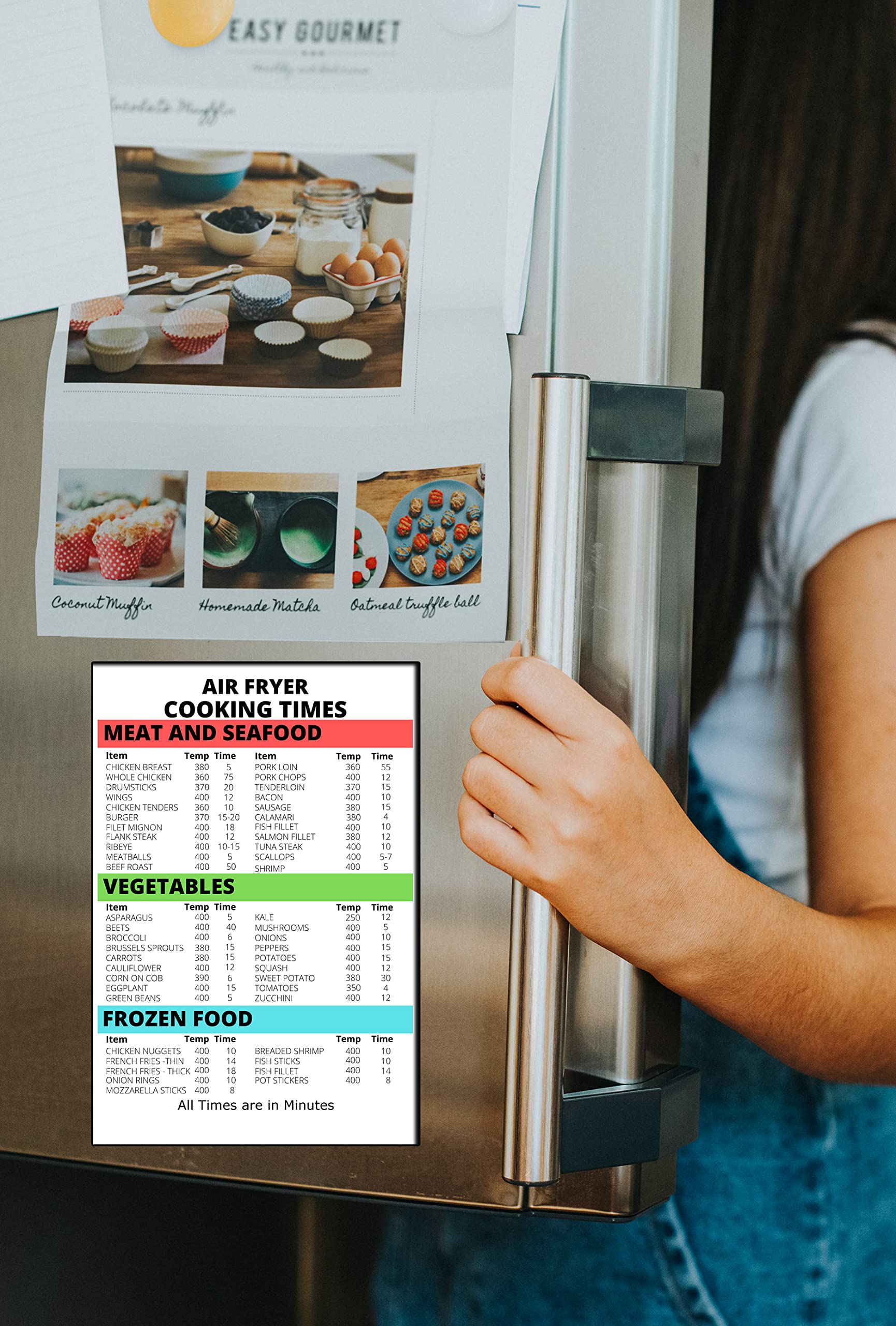 Measurement Kitchen Conversion Magnet Sign - Cooking Chart 6X9 In. Air Fryer Cooking Times And Temperature 3 Lines