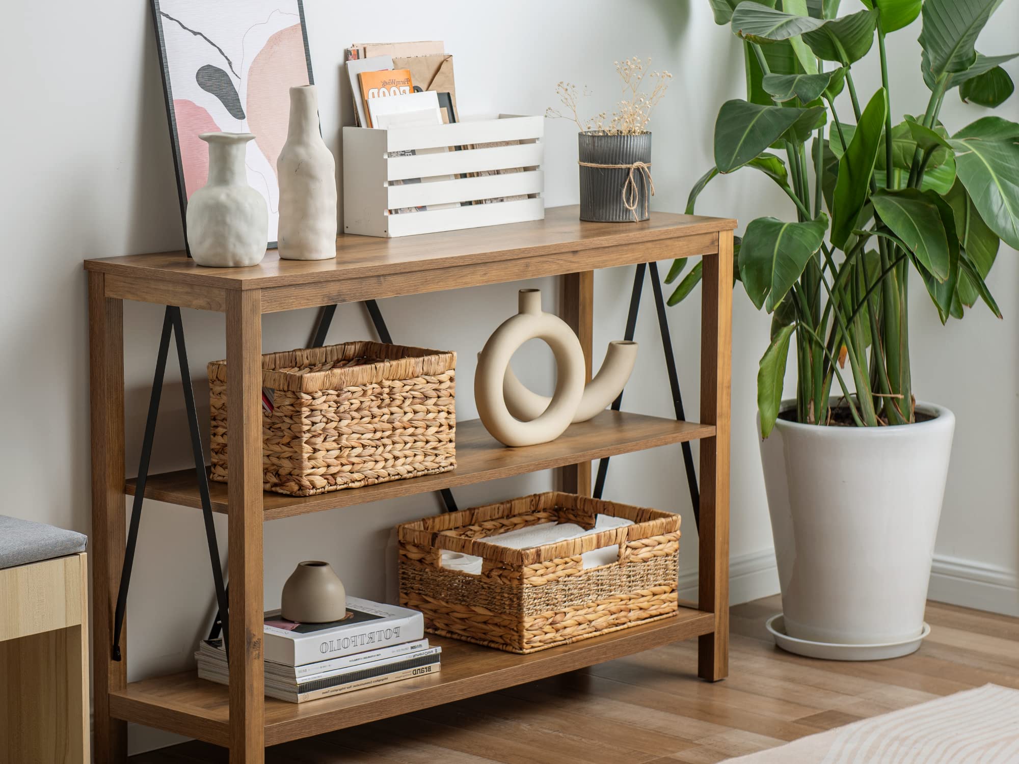 Storageworks Wicker Basket, Baskets For Organizing, Storage Basket With Built-In Handles, Water Hyacinth Shelves (Medium 2-Pack,