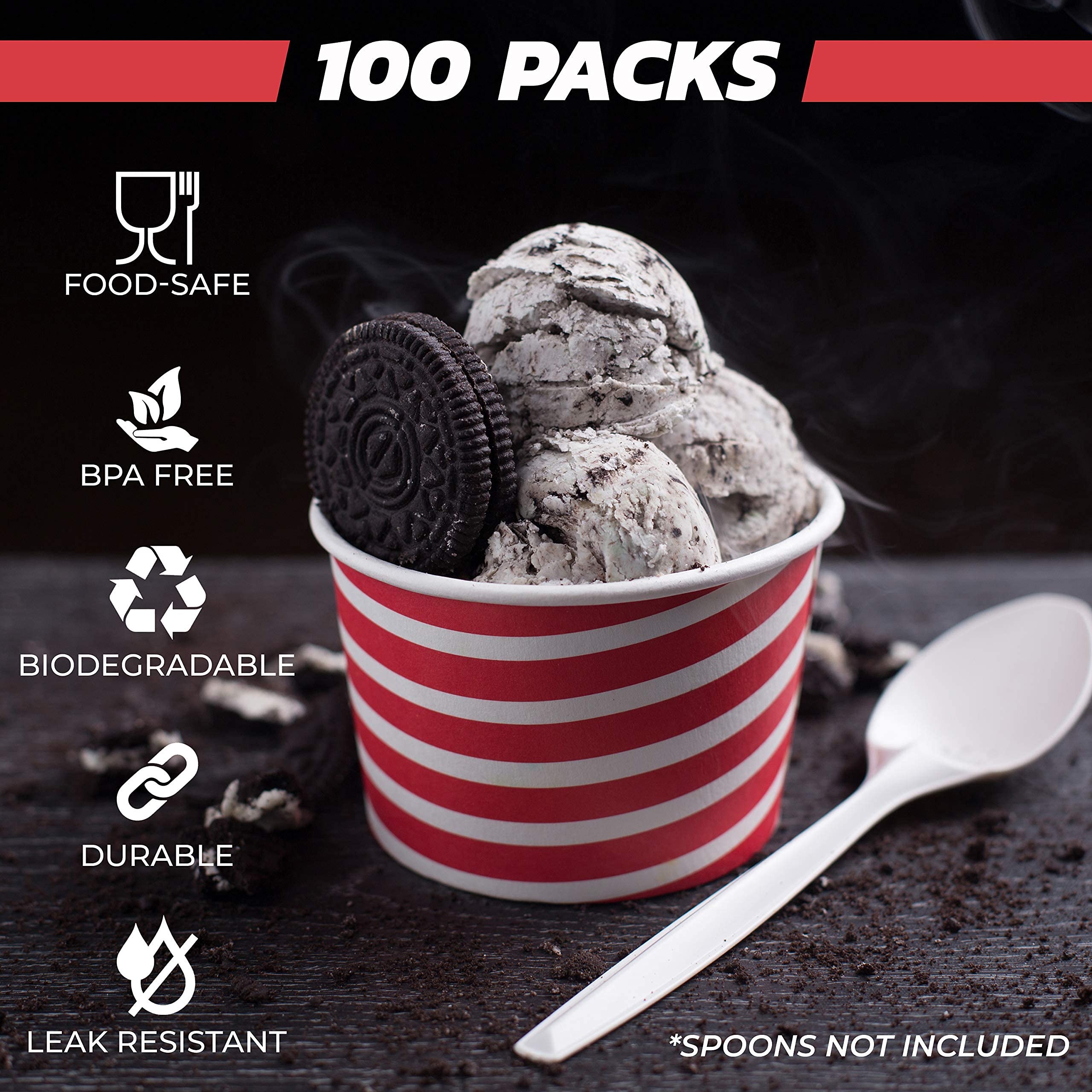 Typtop Ice Cream Cups - 100 Pack Ice Cream Sundae Cups, Frozen Yogurt Dessert Cups
