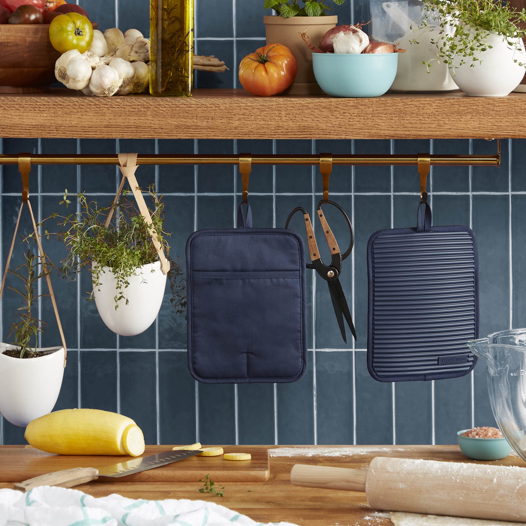 KitchenAid Ribbed Soft Silicone Pot Holder 2-Pack Set, Ink Blue, 7x9